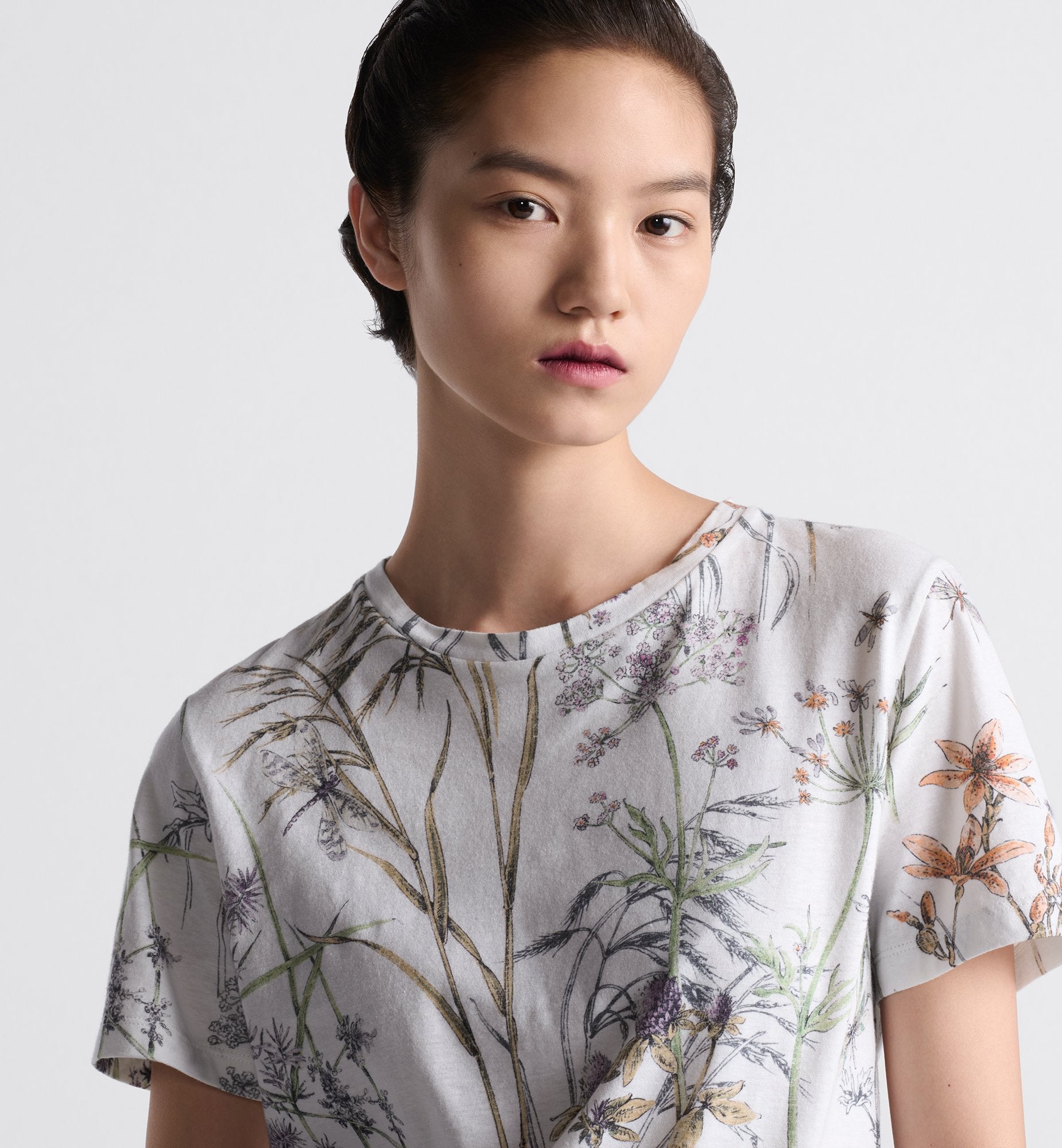 T Shirt White Cotton And Linen Jersey With Multicolor Dior Herbarium Motif