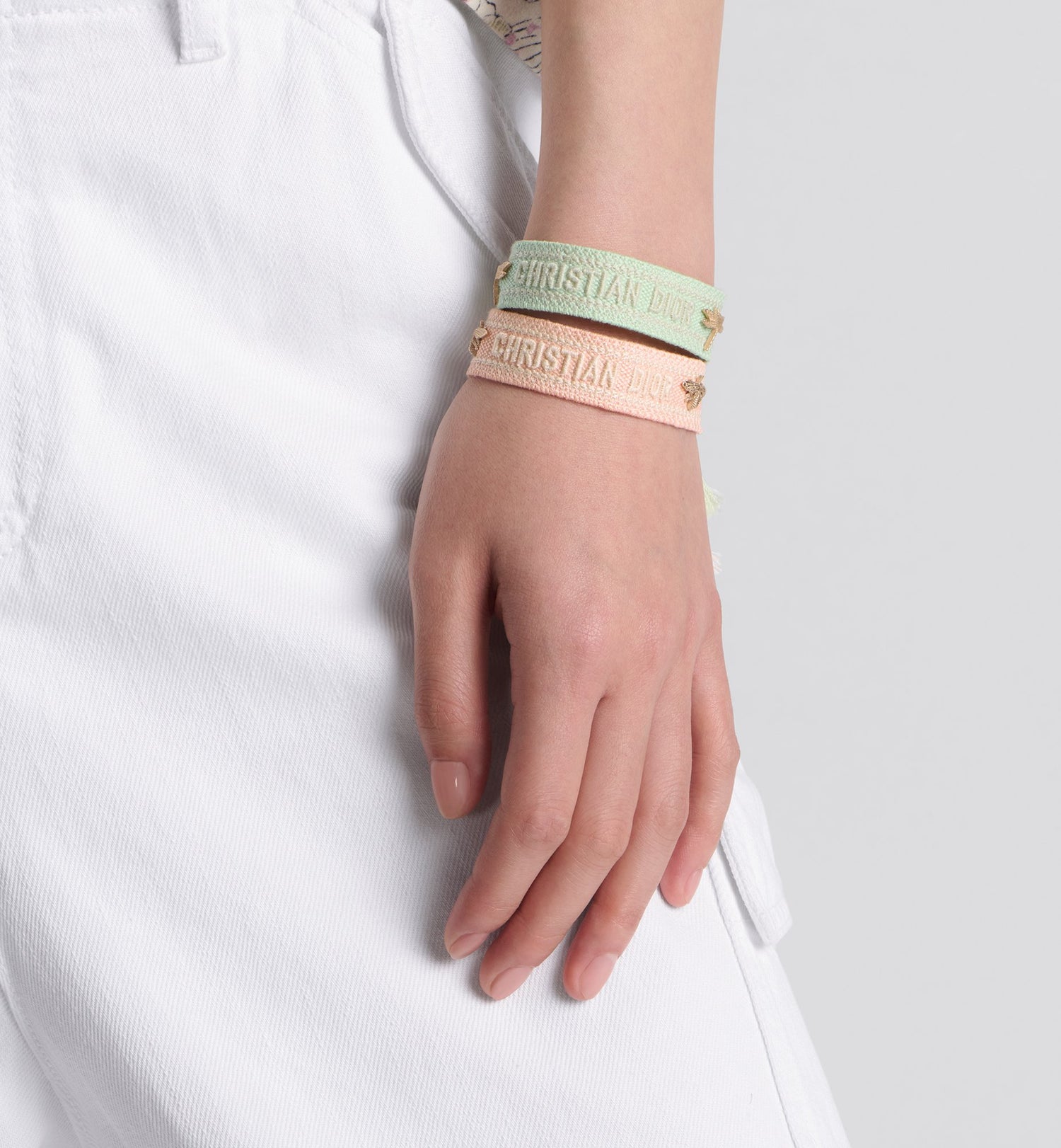 Cd Bracelet Set Orange Acid And Pastel Mint Cotton With Matte Gold-Finish Metal