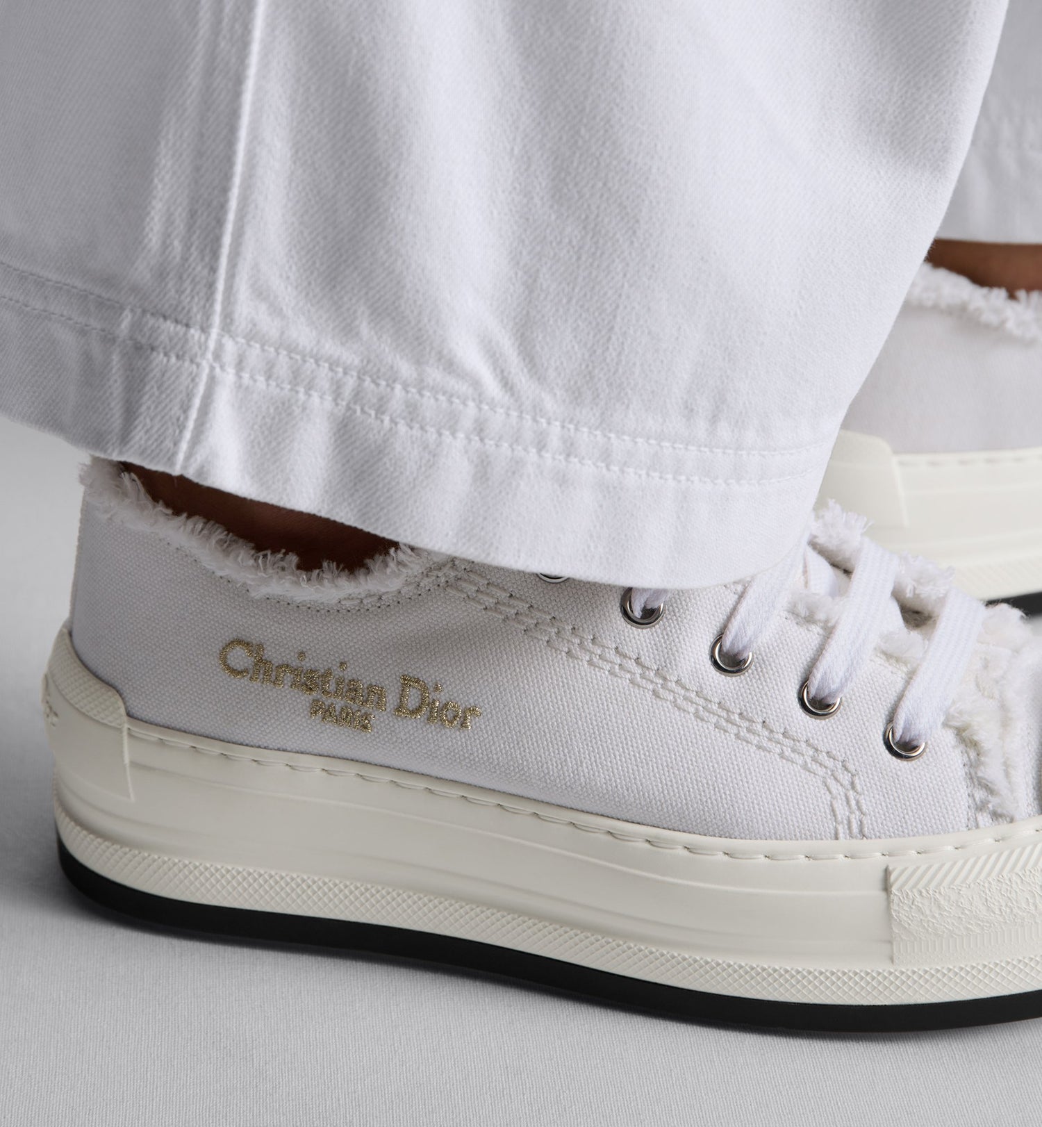 Dioriviera Walk N Dior Platform Sneaker White Fringed And Embroidered Cotton Canvas