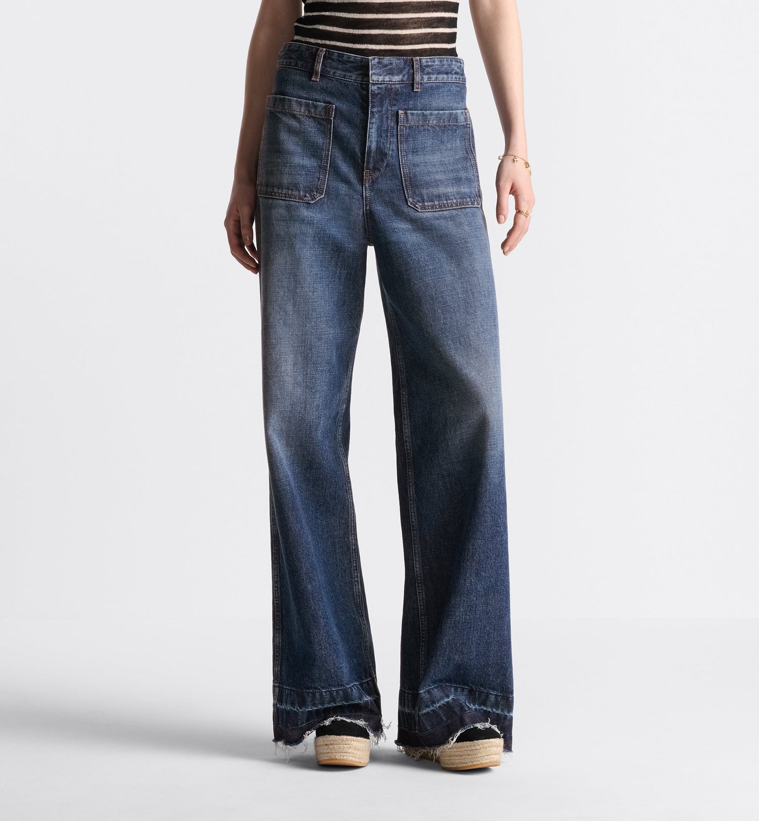 Flared Jeans Blue Stonewashed Cotton Denim