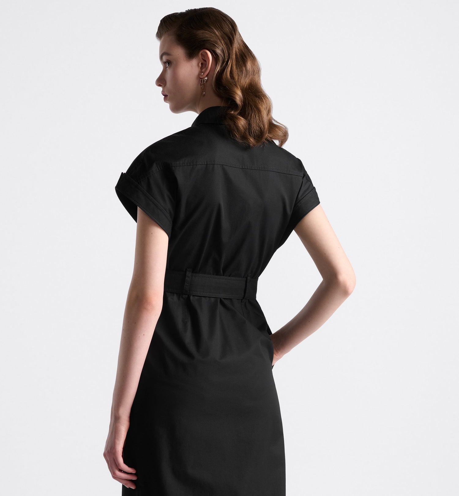 Mid-Length Shirtdress Black Cotton Gabardine