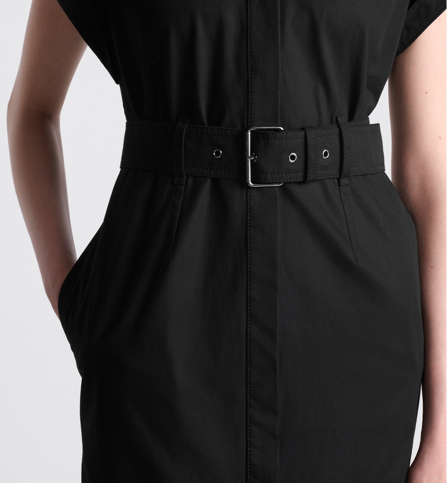 Mid-Length Shirtdress Black Cotton Gabardine