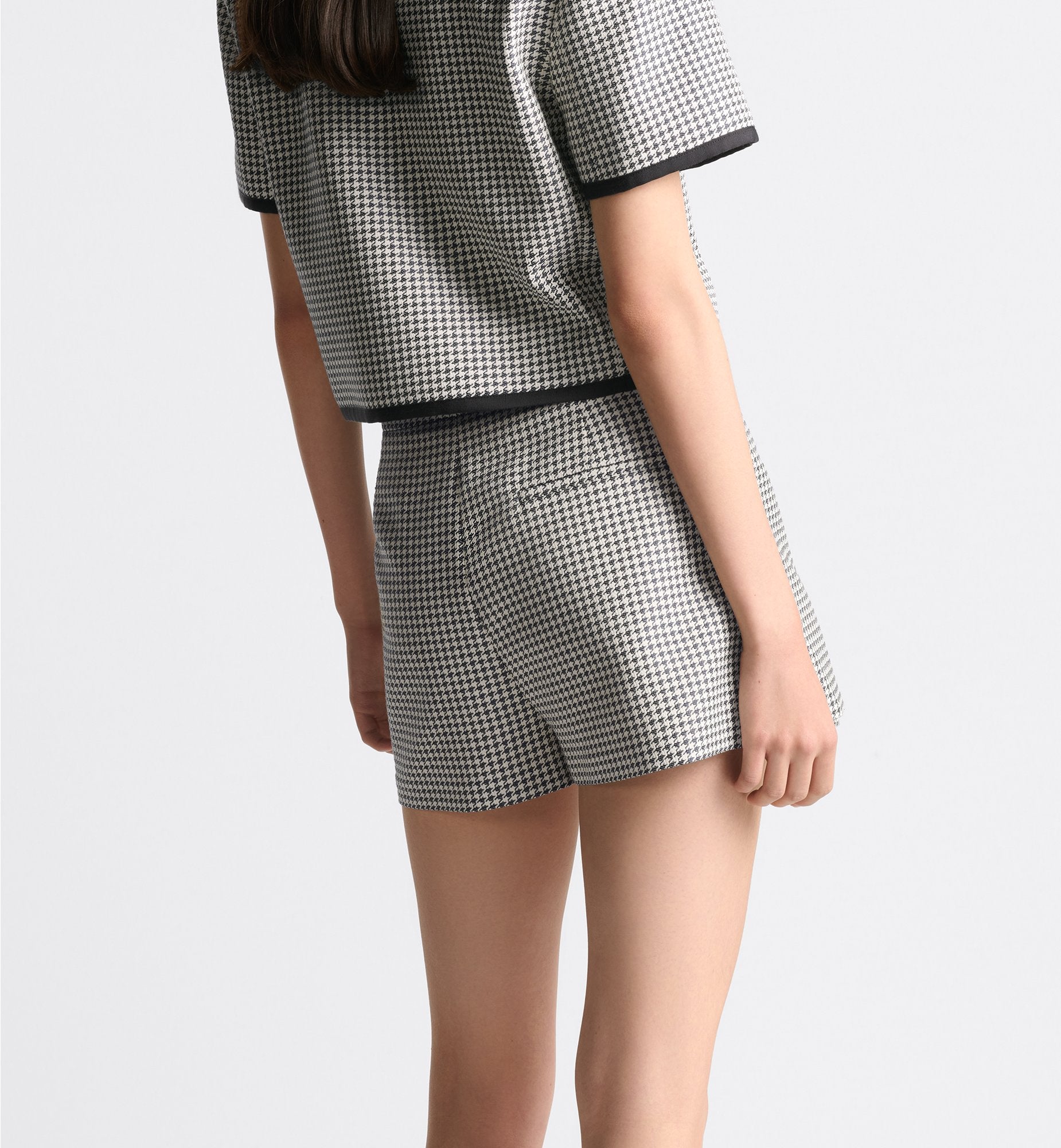 Skort Blue And White Cotton-Blend Jacquard With Micro-Houndstooth Motif