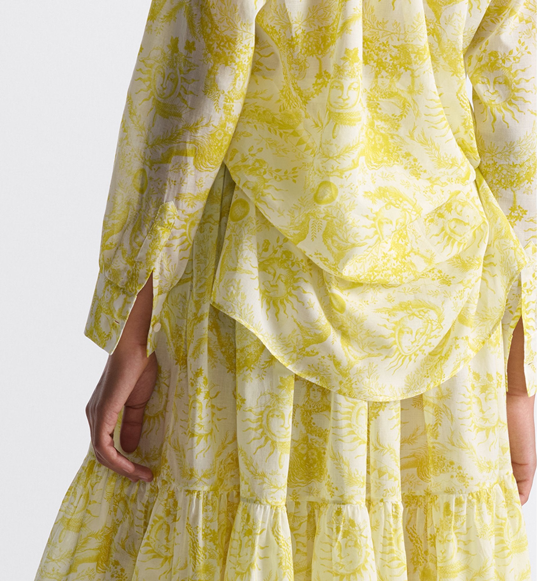 Dioriviera Mid-Length Skirt White And Lemon Yellow Cotton Muslin With Toile De Jouy Soleil Motif