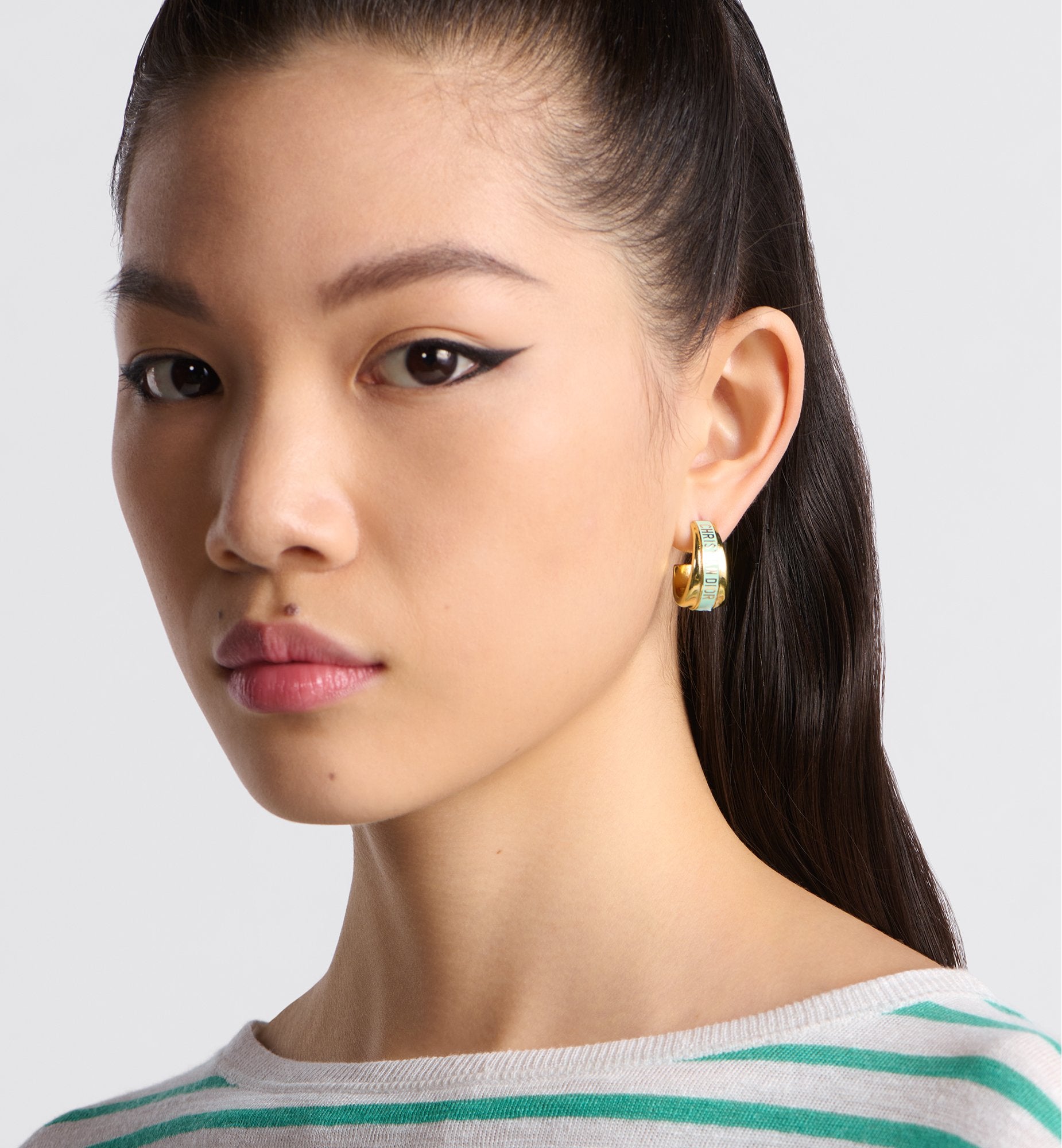 Code Earrings Gold Finish Metal And Pastel Mint Lacquer