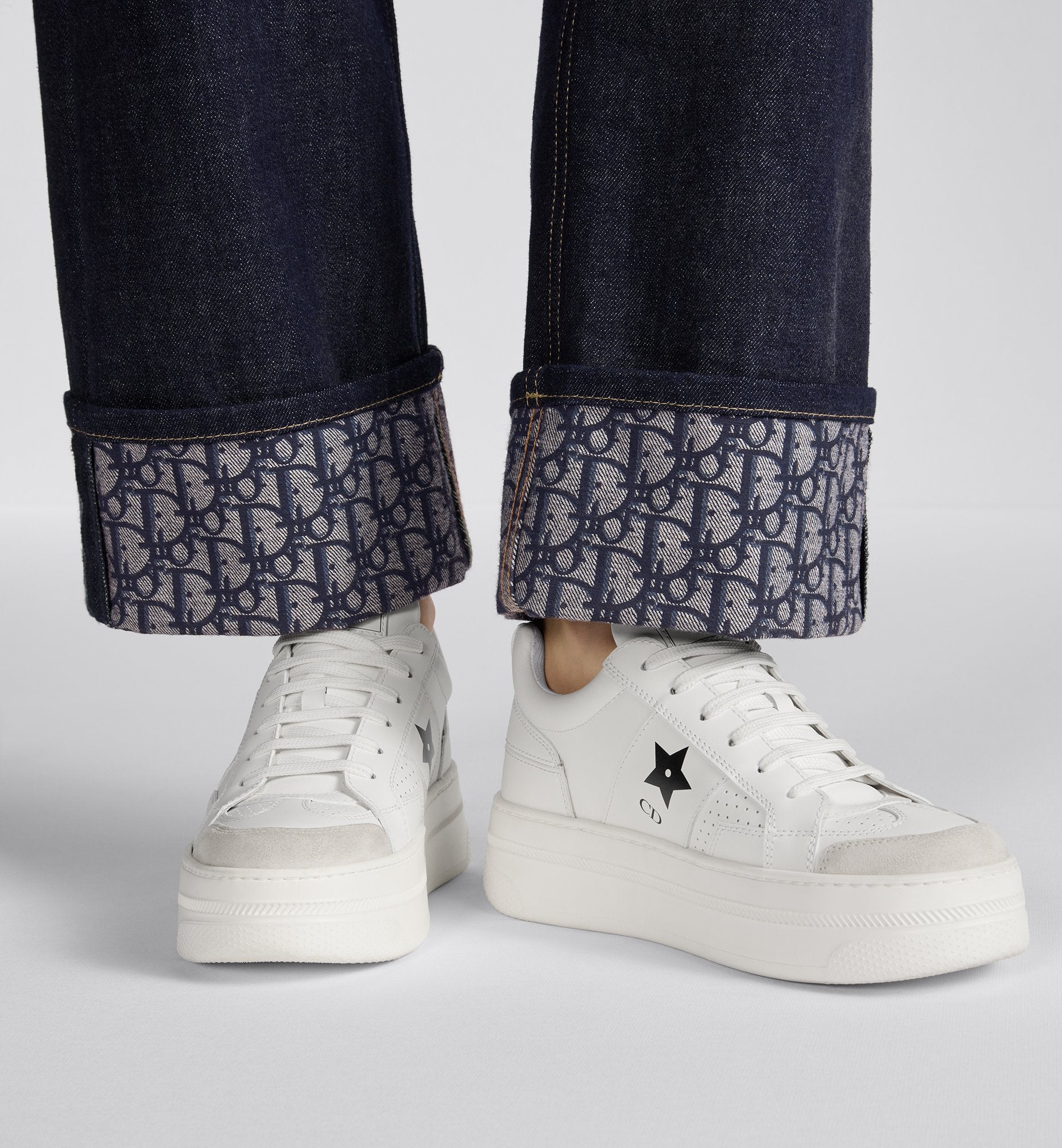 Star Platform Sneaker White Calfskin And Suede Calfskin