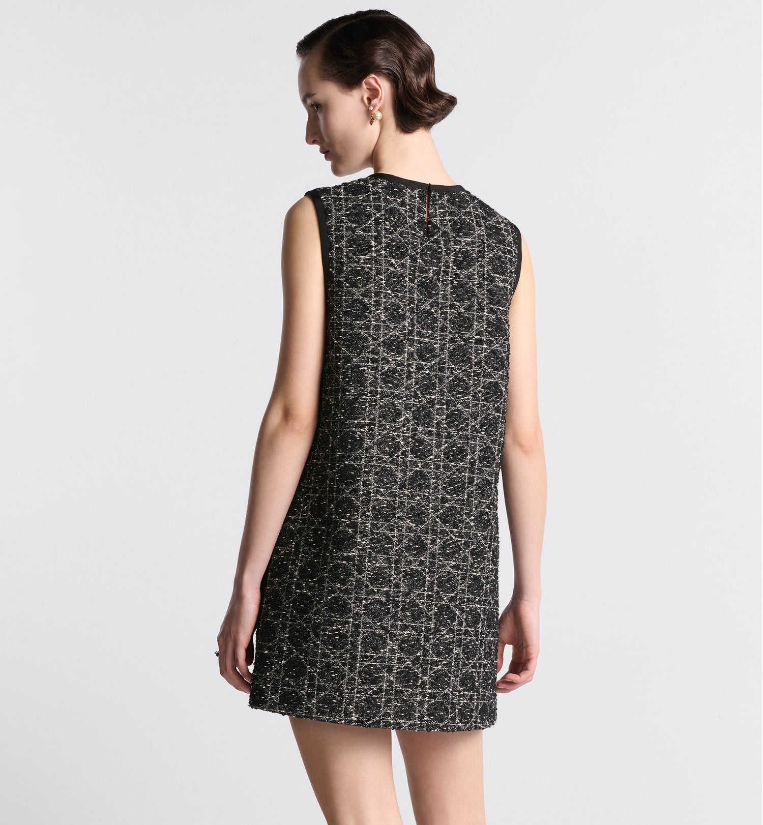 Macrocannage Sleeveless Tunic Black And White Cotton Blend Tweed