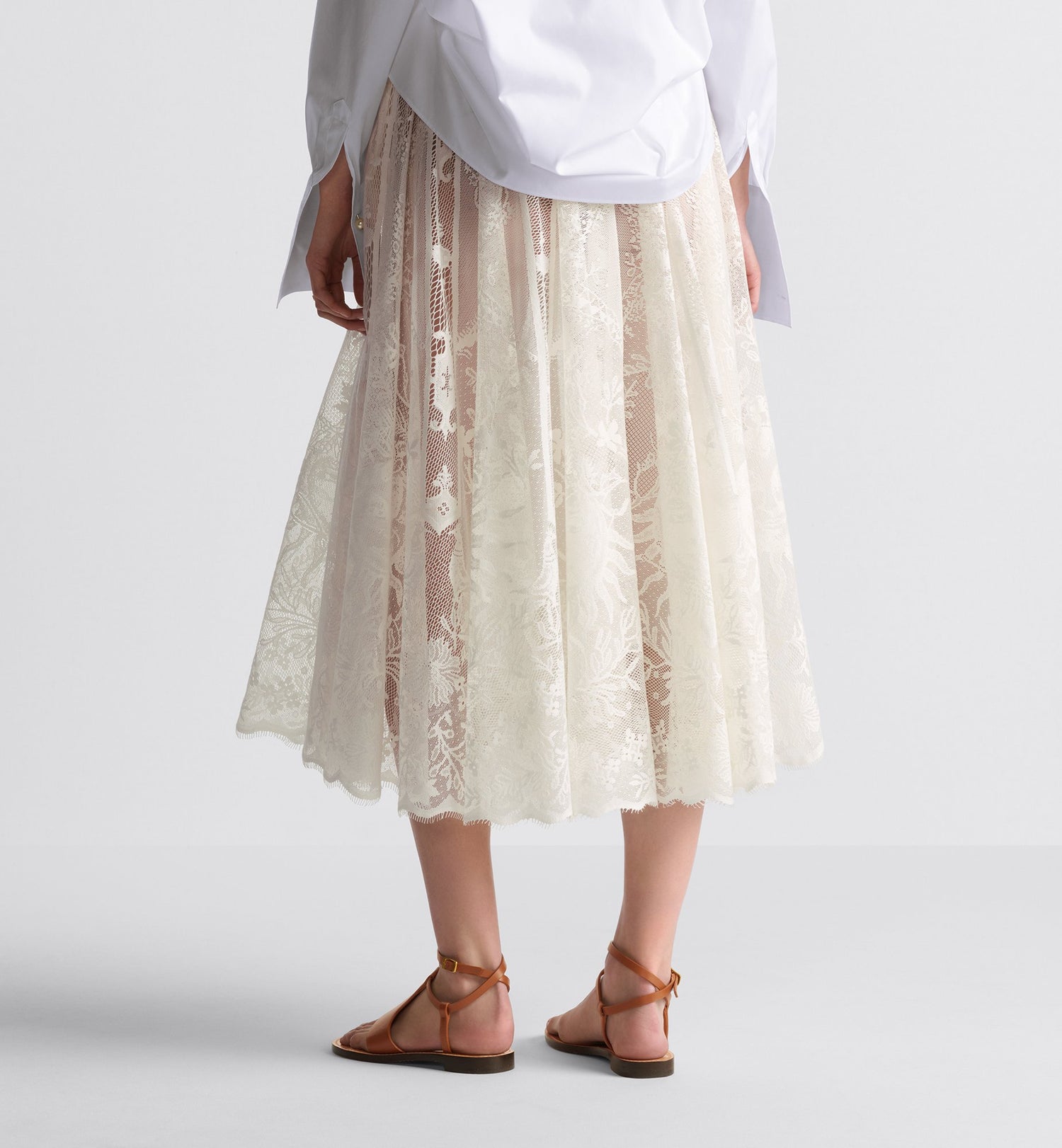 Dioriviera Flared Mid Length Skirt White Toile De Jouy Soleil Technical Cotton Lace