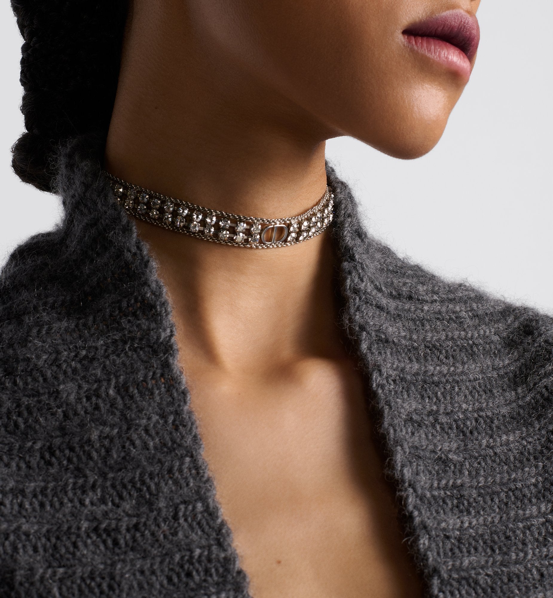 Sparkle Choker Palladium Finish Metal And Silver-Tone Crystals