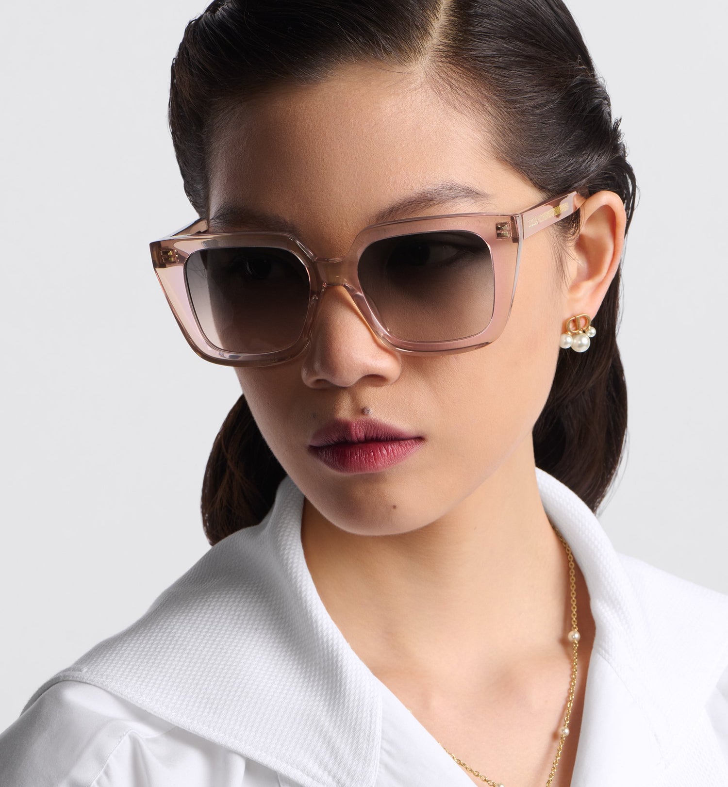 Diormidnight S1I Transparent Pink Square Sunglasses