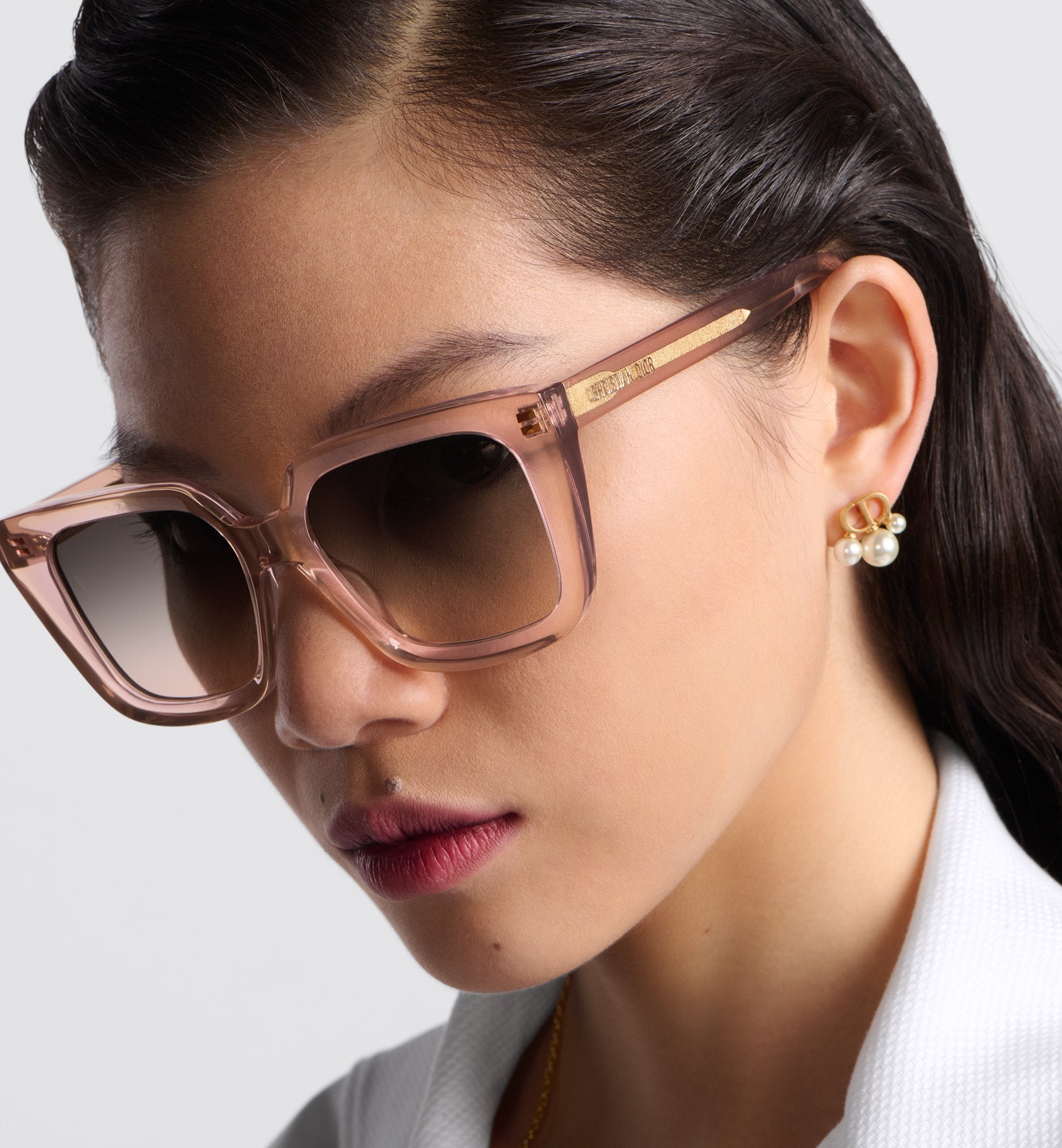 Diormidnight S1I Transparent Pink Square Sunglasses