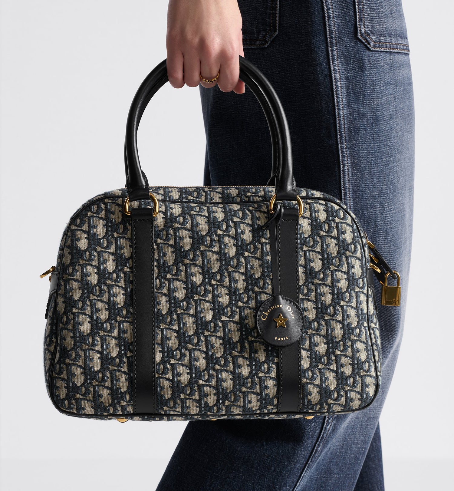 Large D-Vibe Bowling Bag Blue Dior Oblique Jacquard