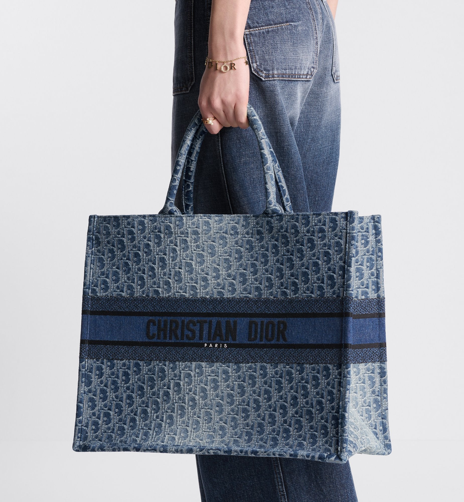 Large Dior Book Tote Blue Denim Dior Oblique Jacquard