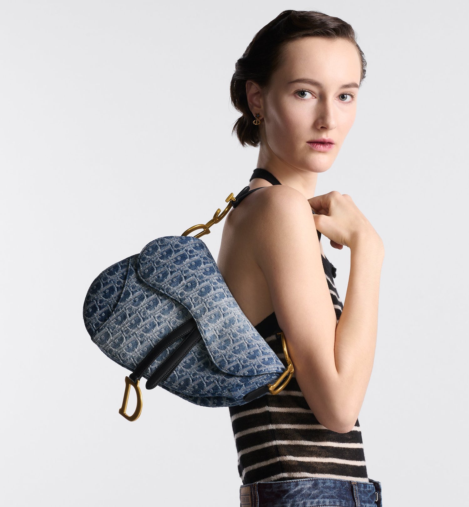 Saddle Bag With Strap Blue Denim Dior Oblique Jacquard