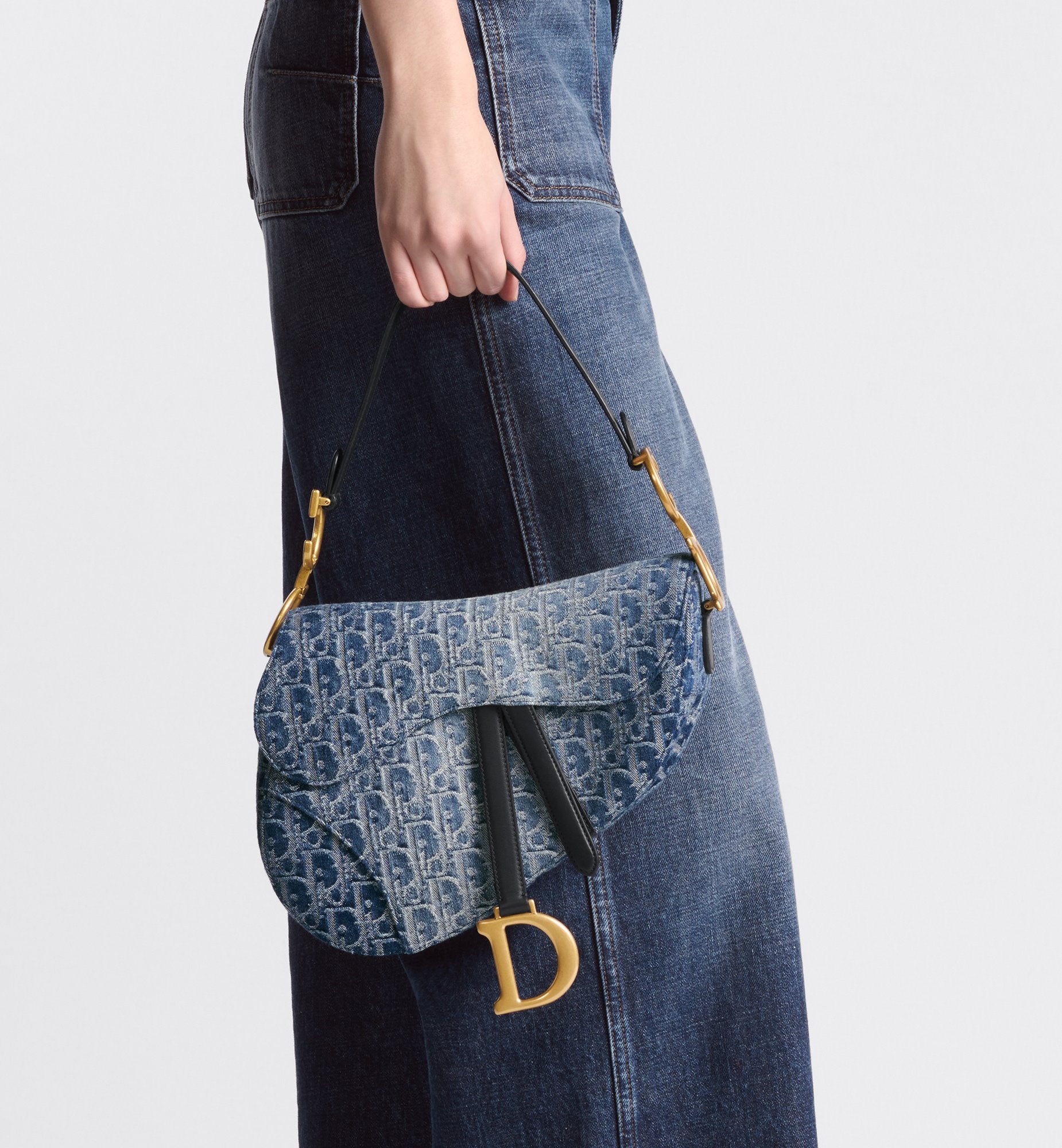 Saddle Bag With Strap Blue Denim Dior Oblique Jacquard