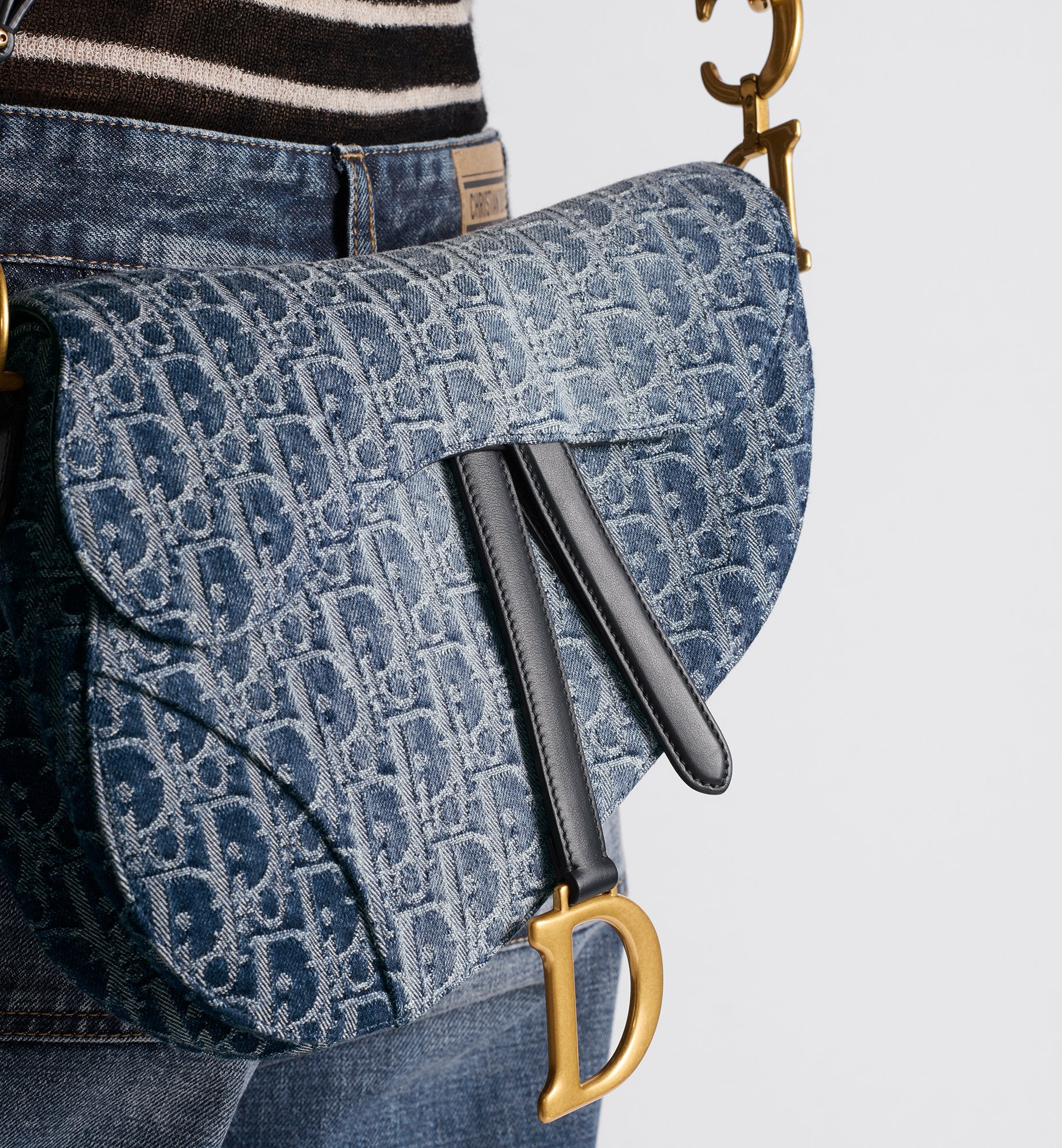 Saddle Bag With Strap Blue Denim Dior Oblique Jacquard