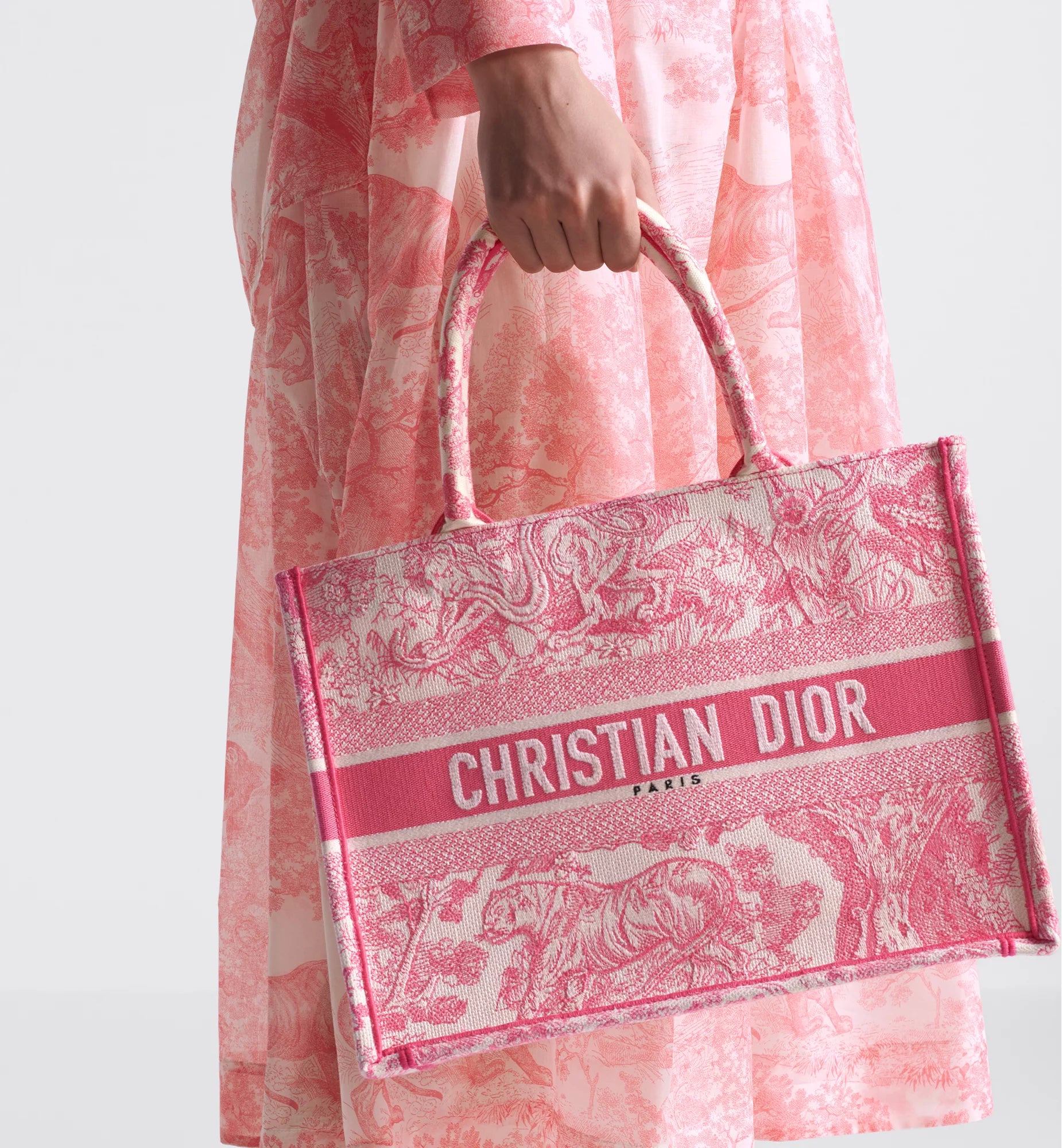 Medium Dioriviera Dior Book Tote Candy Pink Toile de Jouy Embroidery Sands