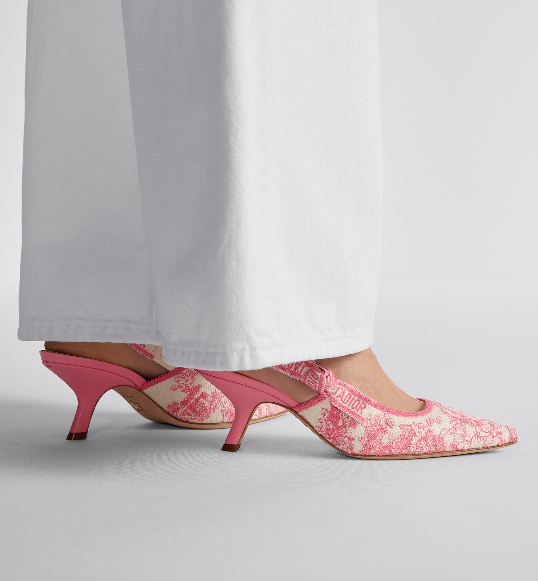 Dioriviera JAdior Slingback Pump Cotton Embroidered With Candy Pink Toile De Jouy Sauvage Motif