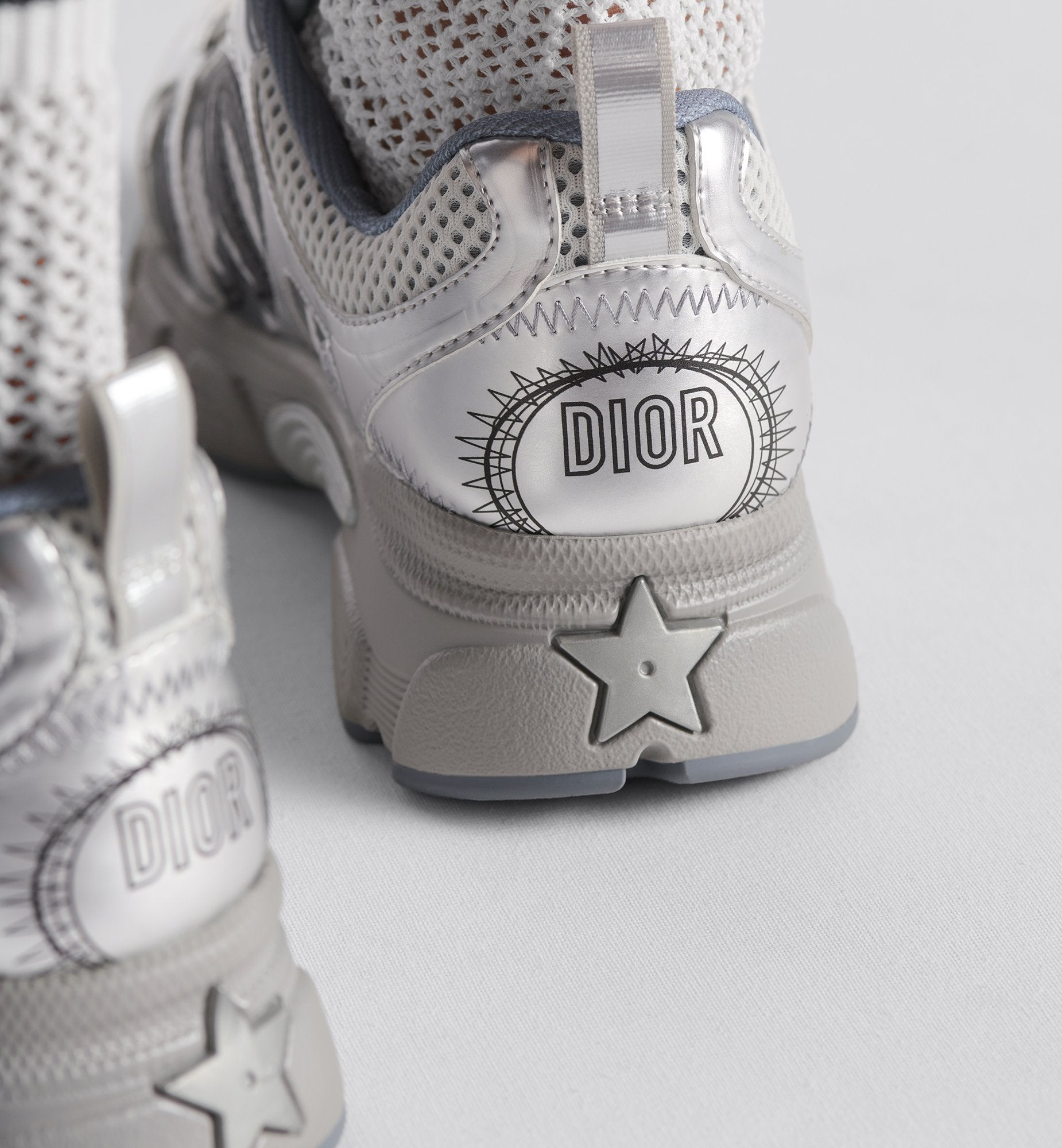 Dior Chrono Sneaker Gray Mesh With Silver-Tone Laminated Leather-Effect Panels