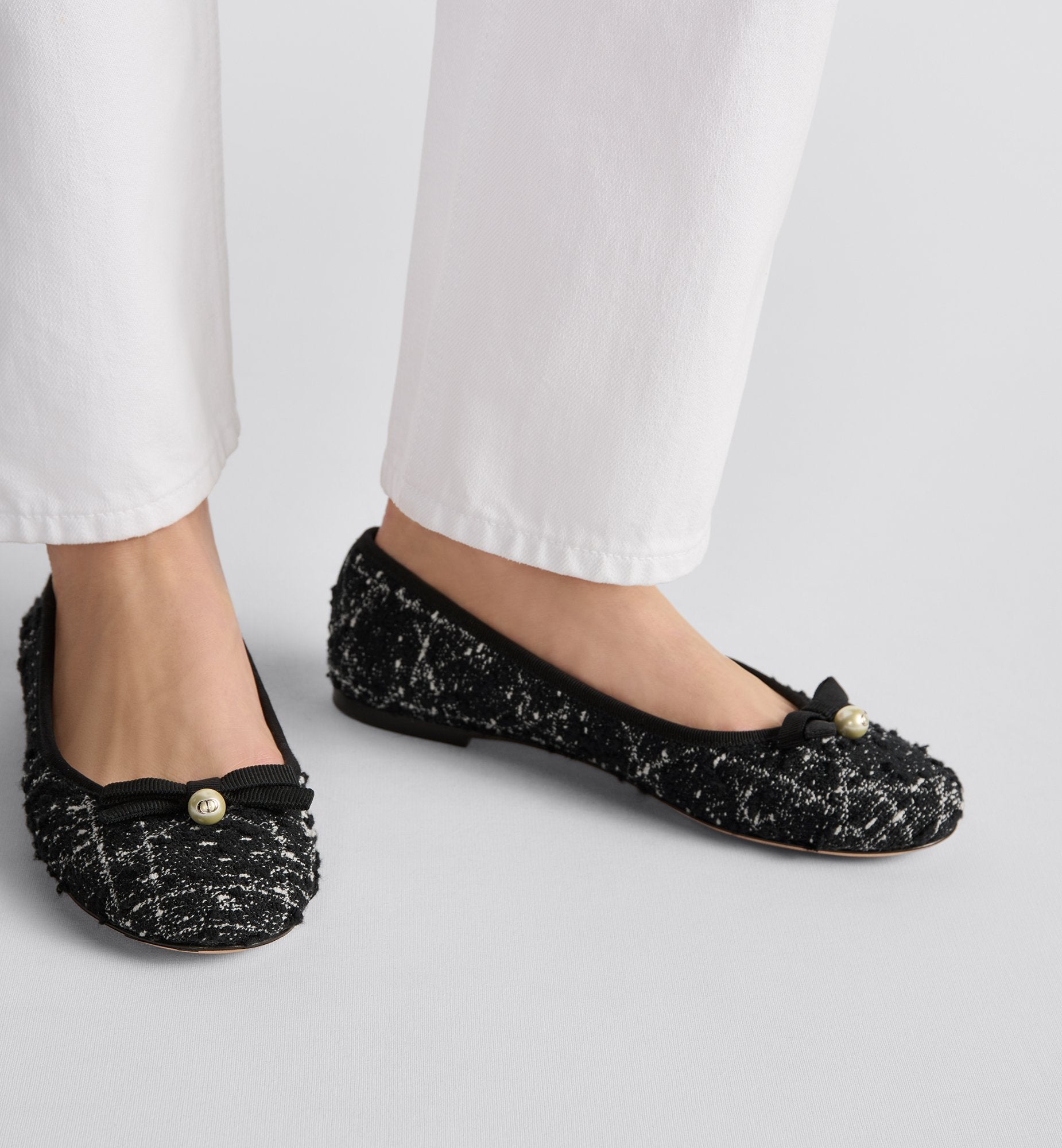 Dior Ballet Flat Black And White Cannage Tweed