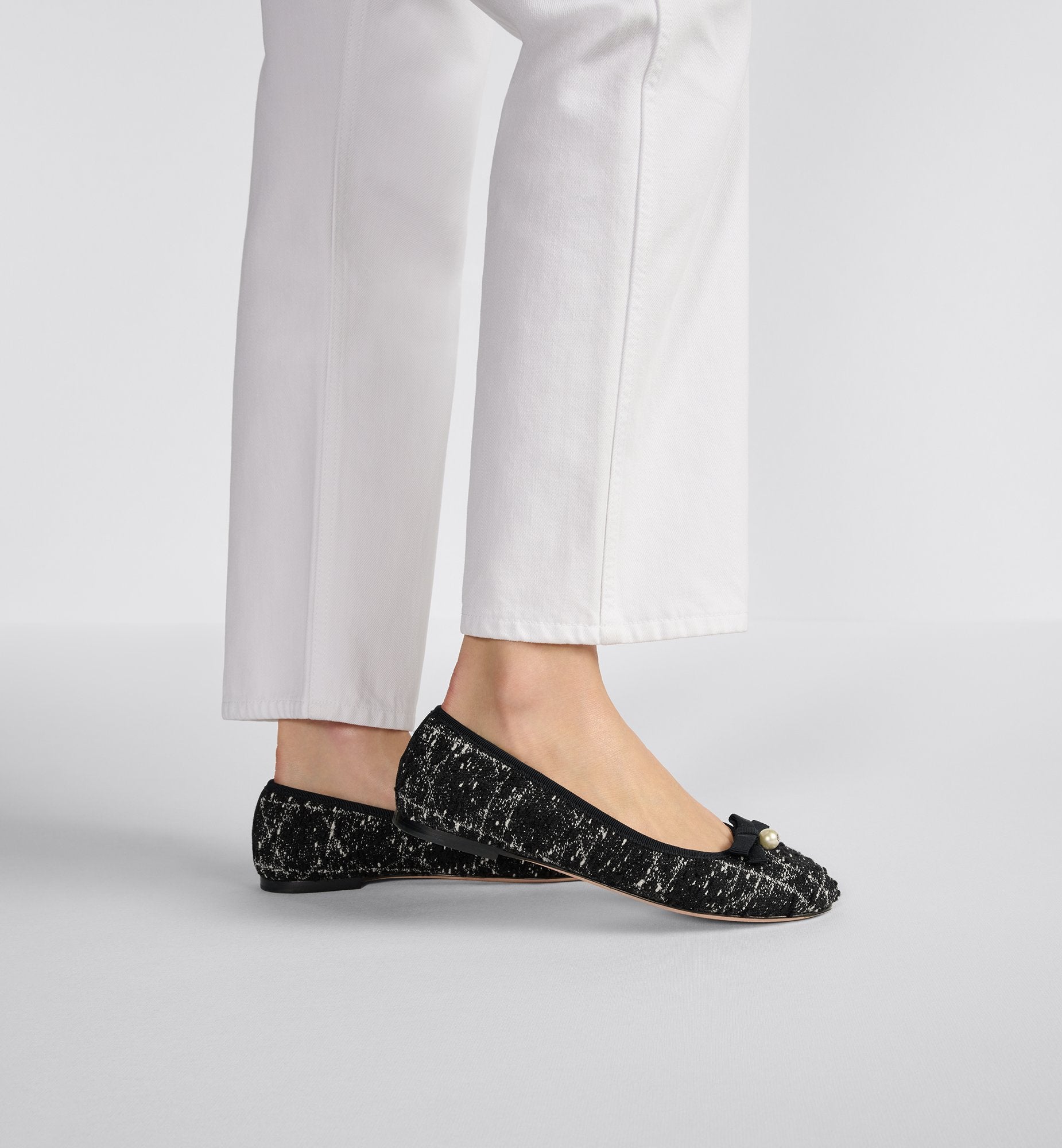 Dior Ballet Flat Black And White Cannage Tweed