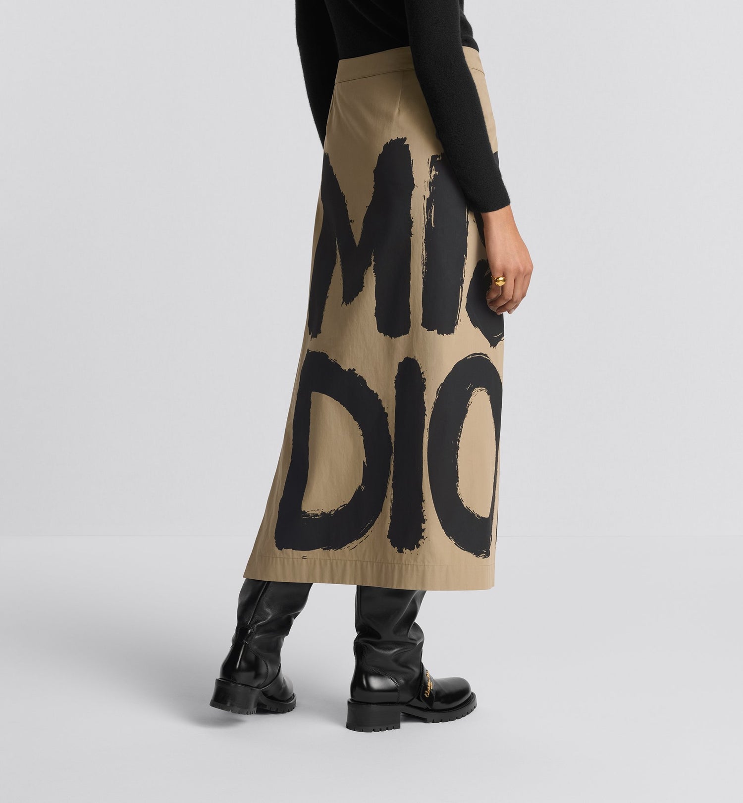 Cannage Mid-Length Open-Front Skirt With Integrated Shorts Beige Cotton Gabardine With Black Miss Dior Graffiti Motif