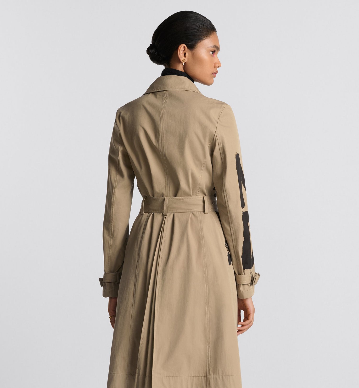 Trench Coat Beige Cotton Gabardine With Black Miss Dior Graffiti Motif