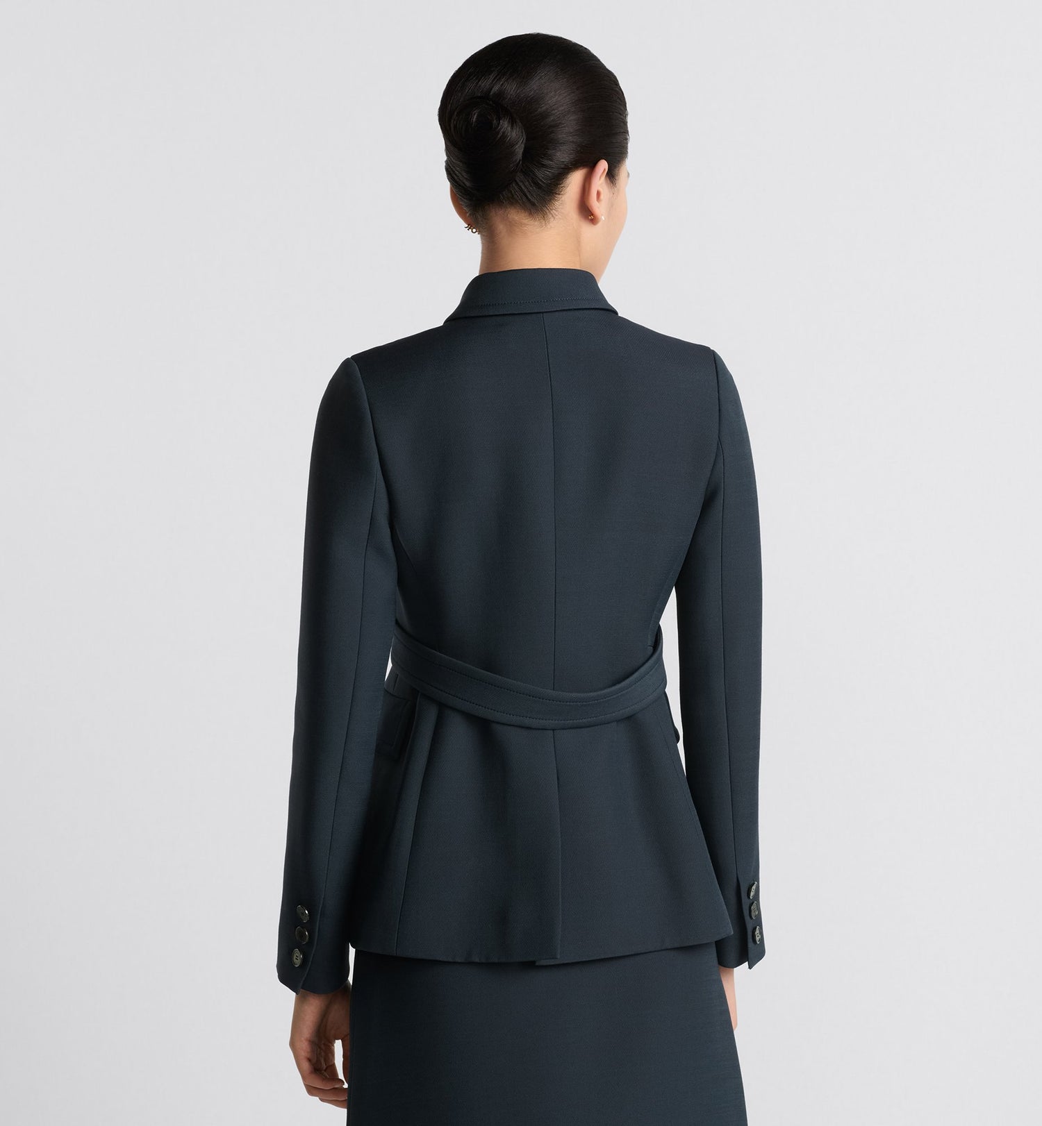 Fitted Jacket Navy Blue Wool And Silk