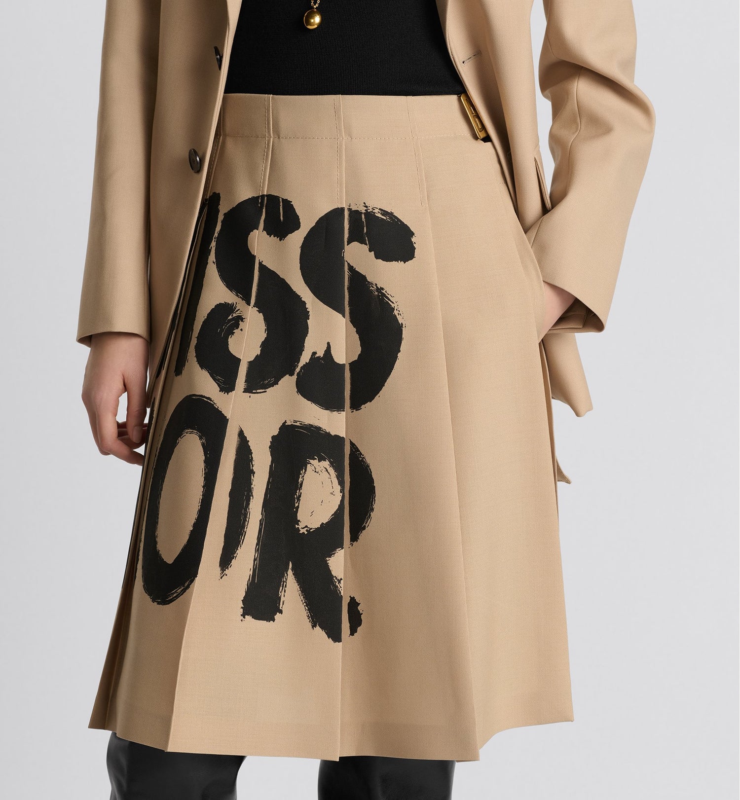 Wrap Skirt With Integrated Shorts Beige Virgin Wool And Mohair With Black Miss Dior Graffiti Motif