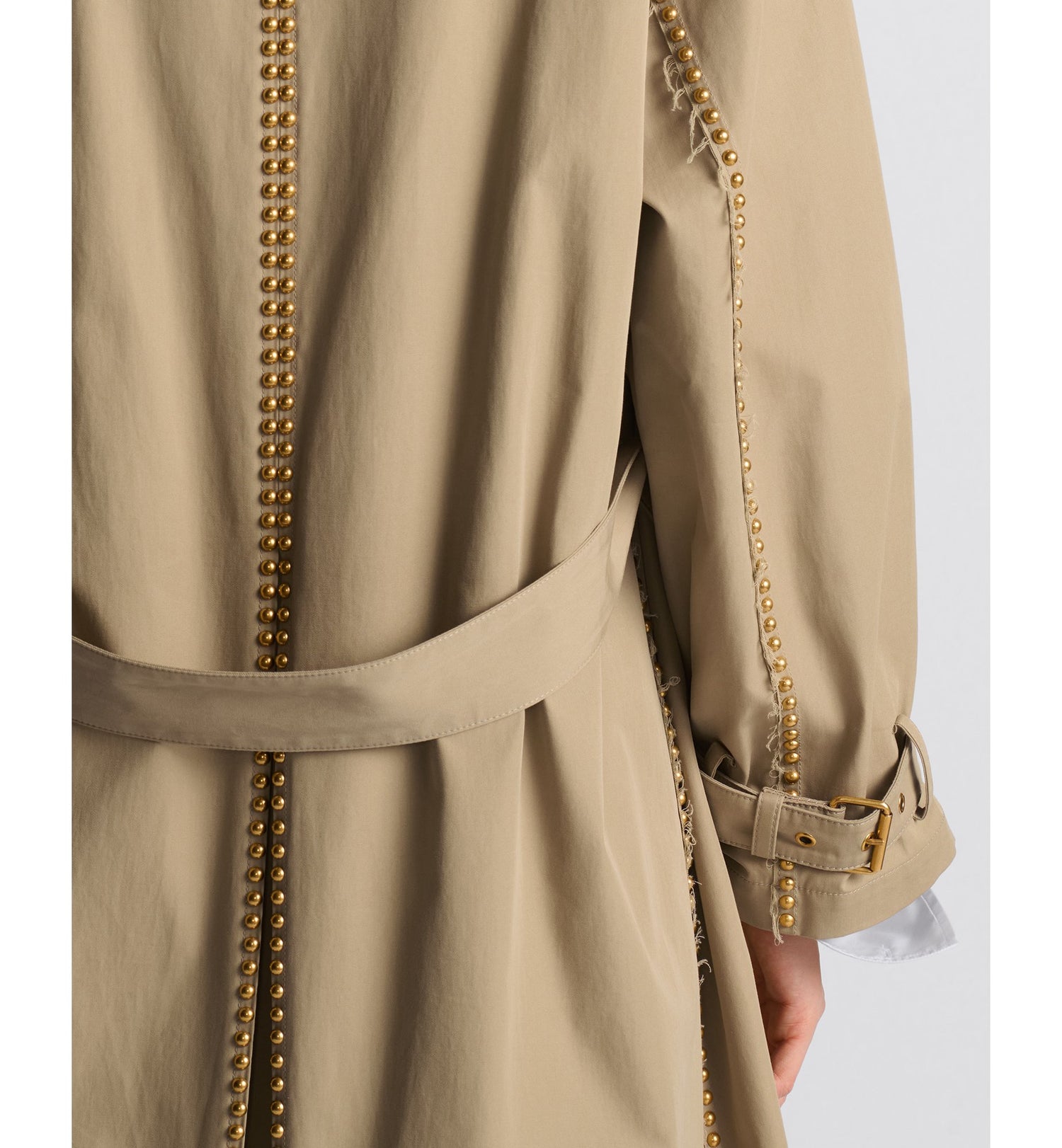 Embroidered Trench Coat Beige Cotton Gabardine And Gold-Finish Studs