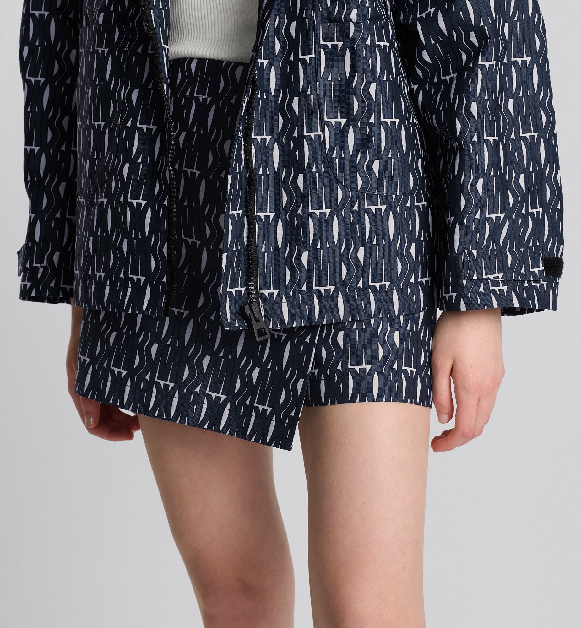 Skort White Technical Taffeta Jacquard With Navy Blue Miss Dior Allover Motif