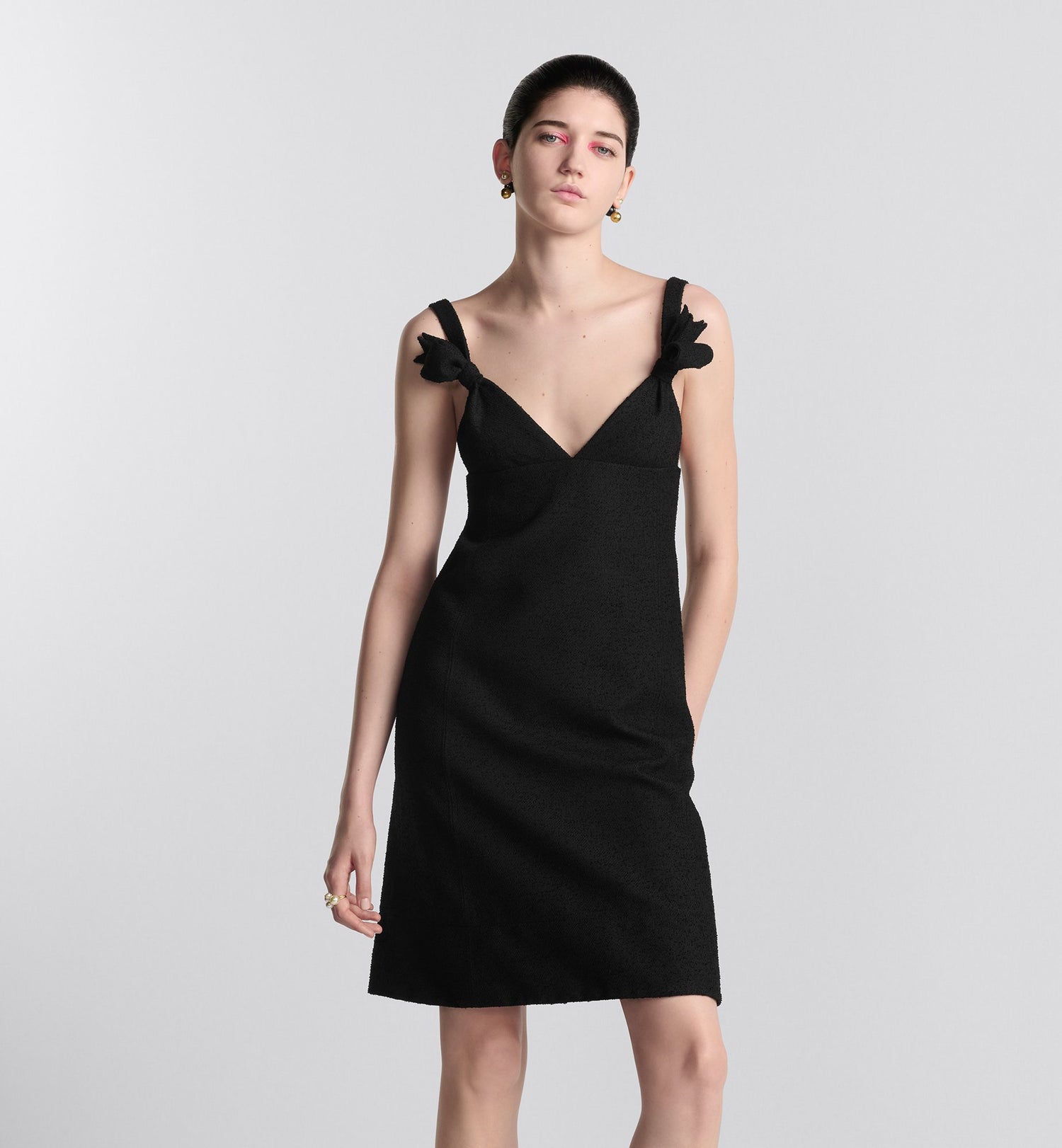 Flared Dress Black Virgin Wool And Cotton Bouclé Blend