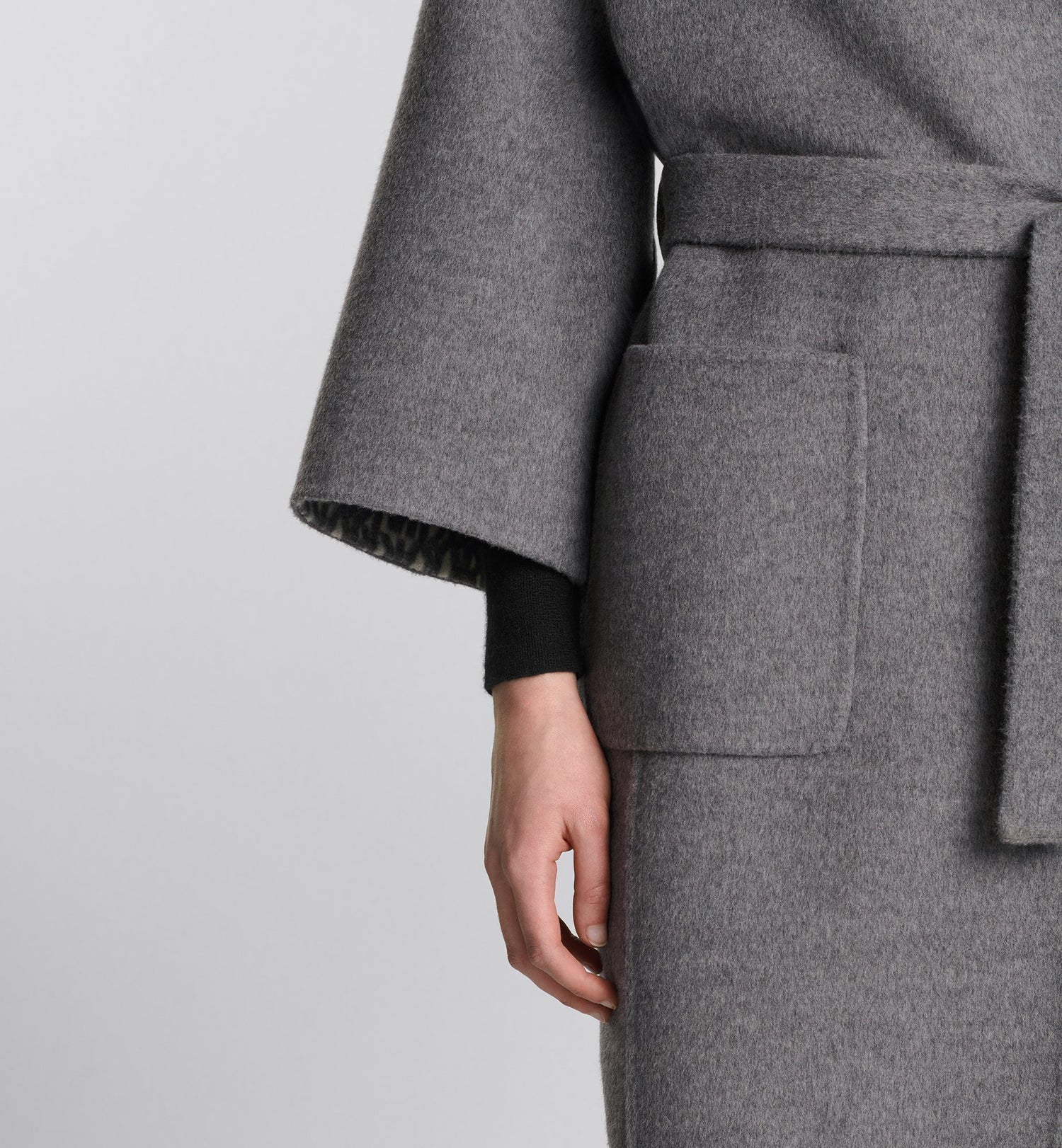 Coat With Belt Gray Double Sided Virgin Wool And Silk With Miss Dior Allover Interior