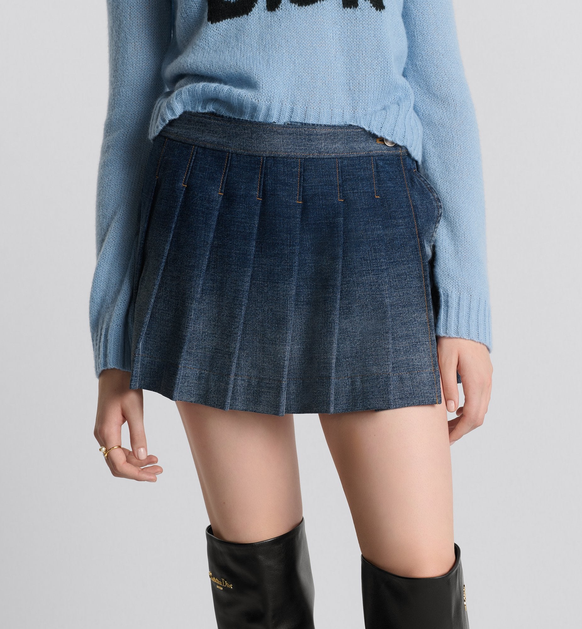 Wrap Miniskirt With Integrated Shorts Blue Stonewashed Cotton Denim With Dior Oblique Interior