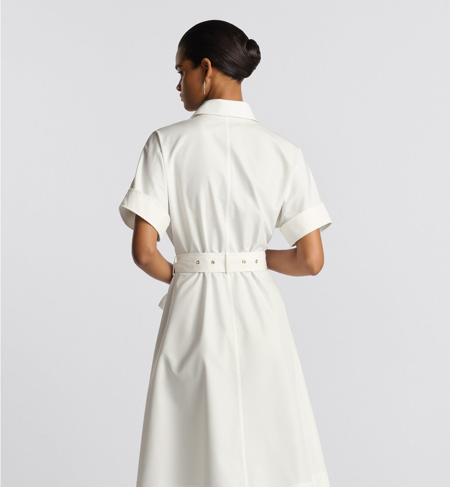 Belted Shirtdress Ecru Cotton And Silk Poplin