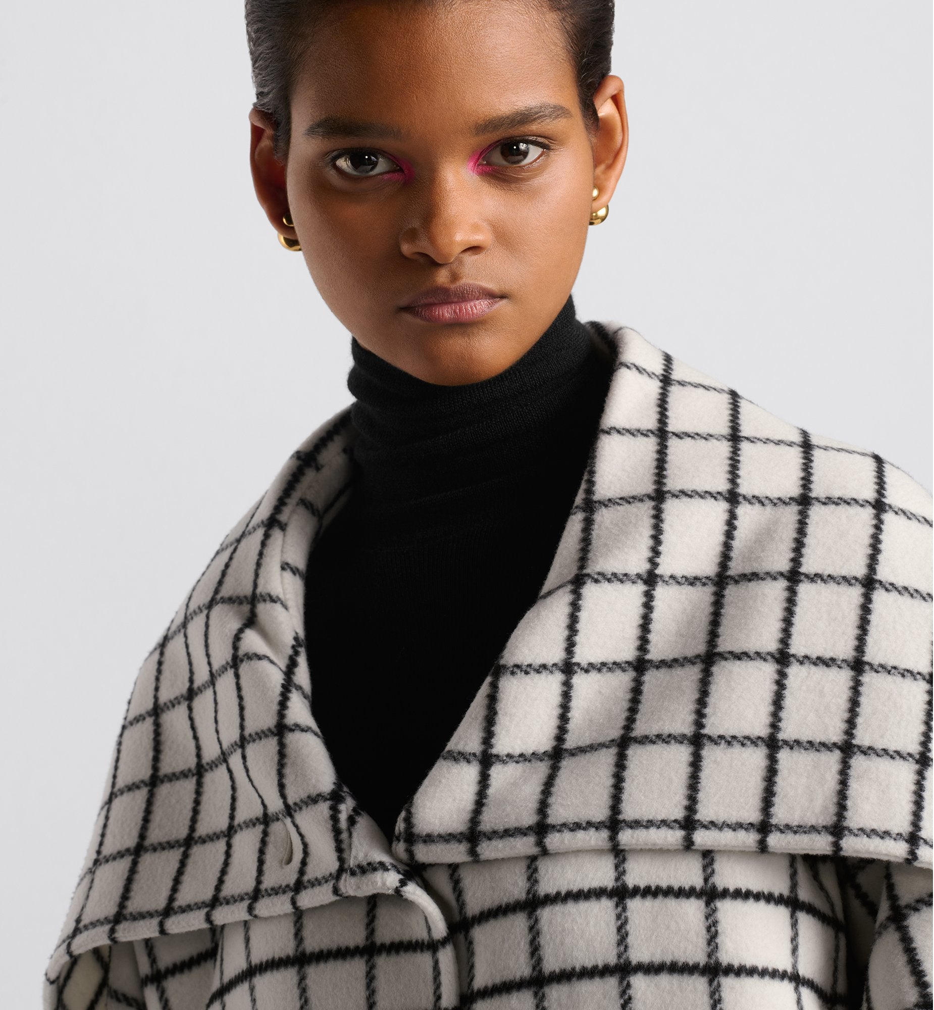 Bomber Jacket With Oversized Collar White And Black Double-Sided Check&