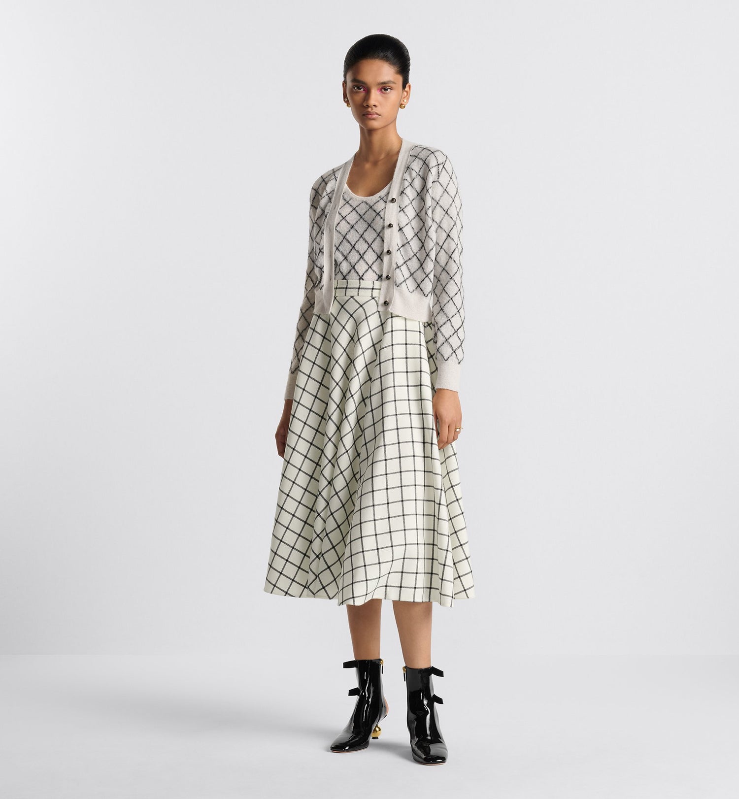 Flared Skirt White And Black Check&