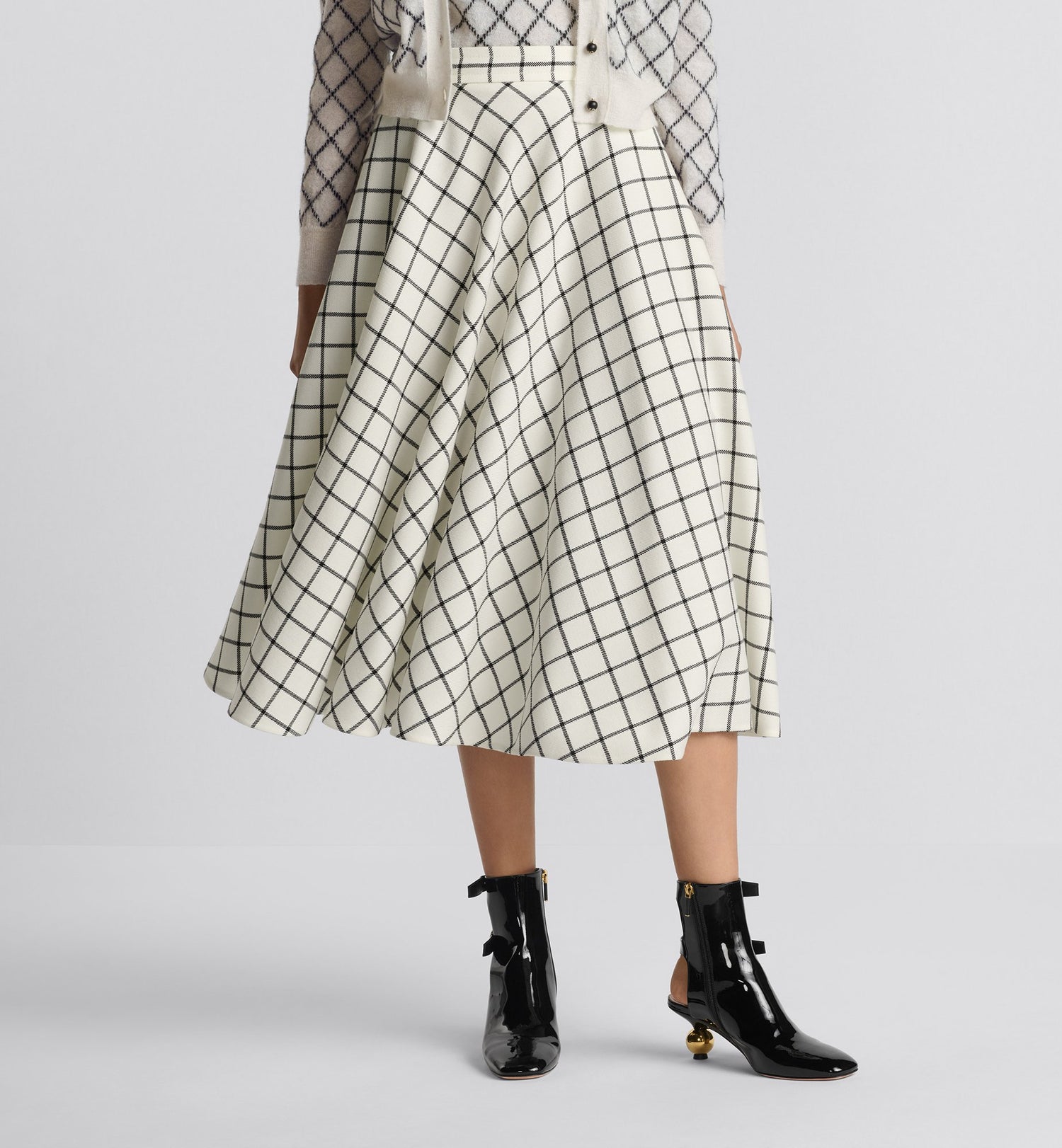 Flared Skirt White And Black Check&