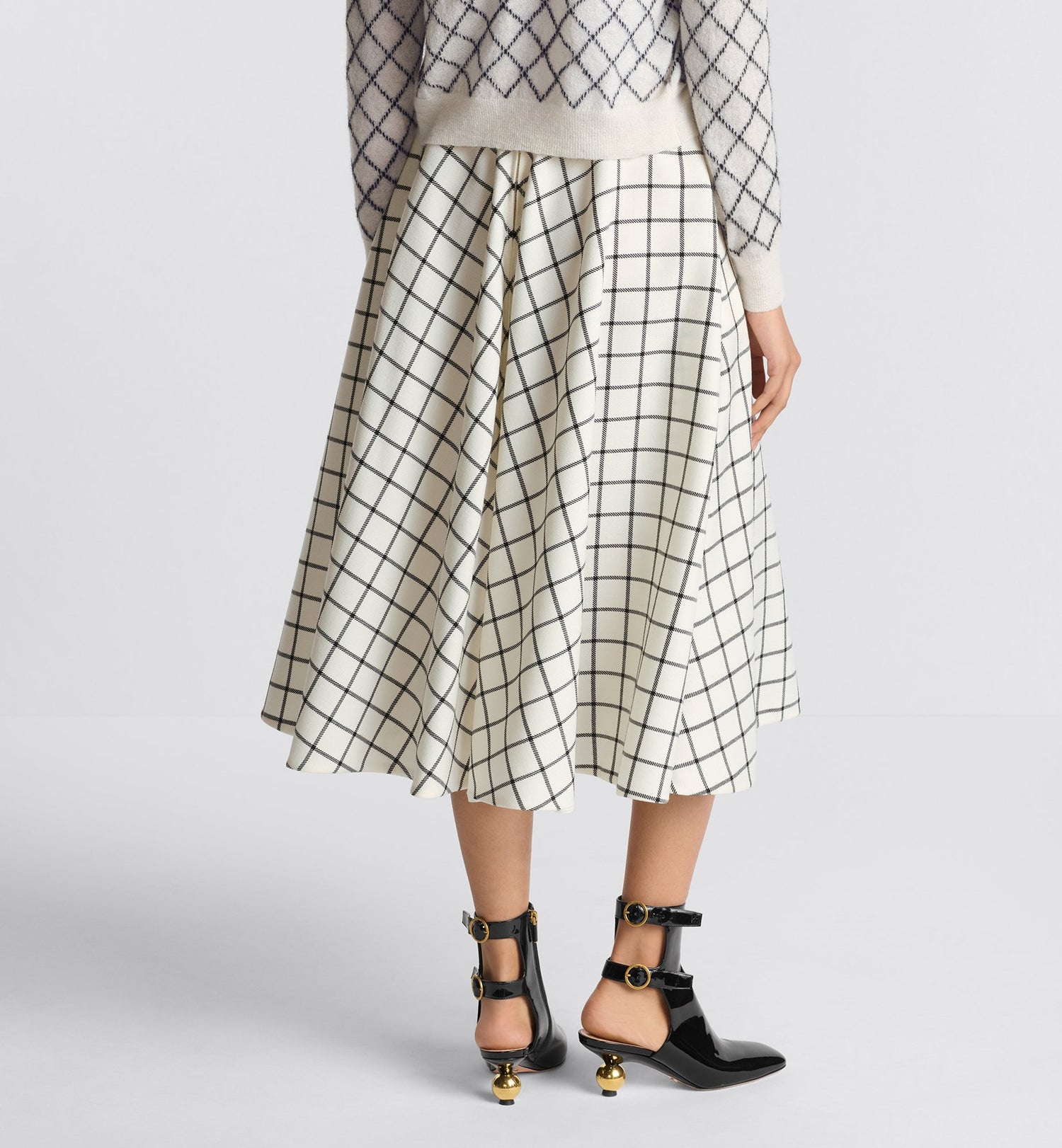 Flared Skirt White And Black Check N Dior Virgin Wool