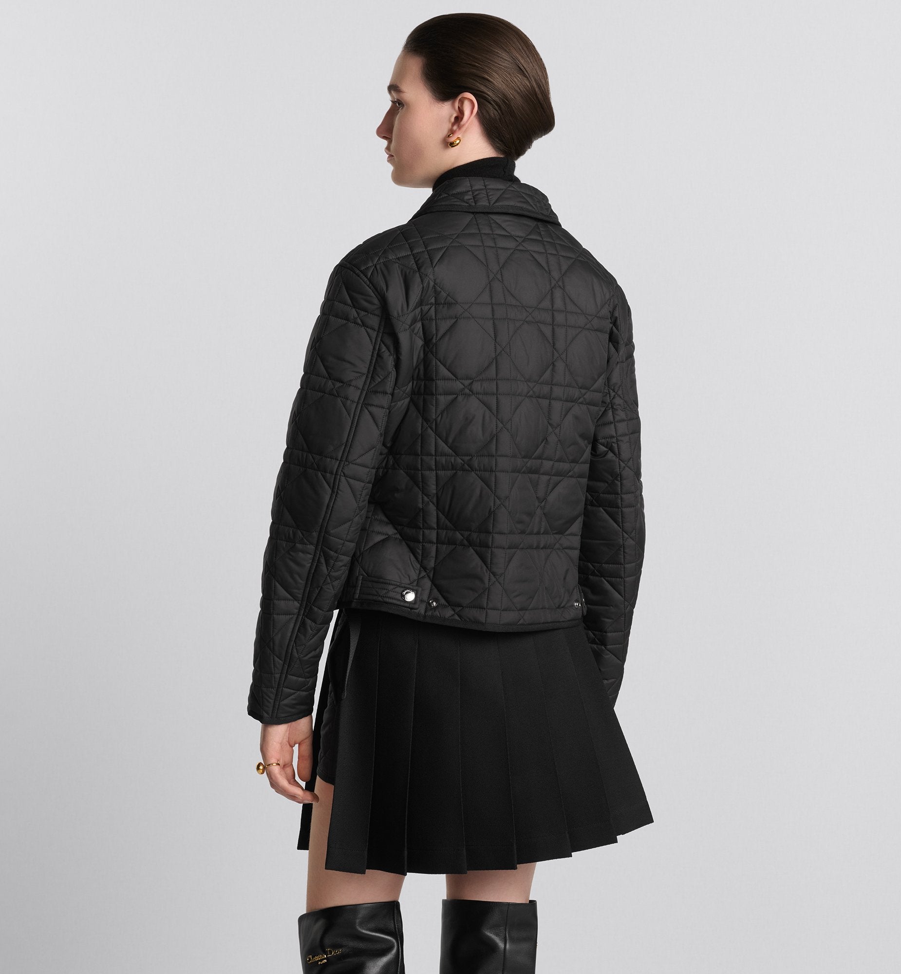 Macrocannage Belted Peacoat Black Quilted Technical Taffeta