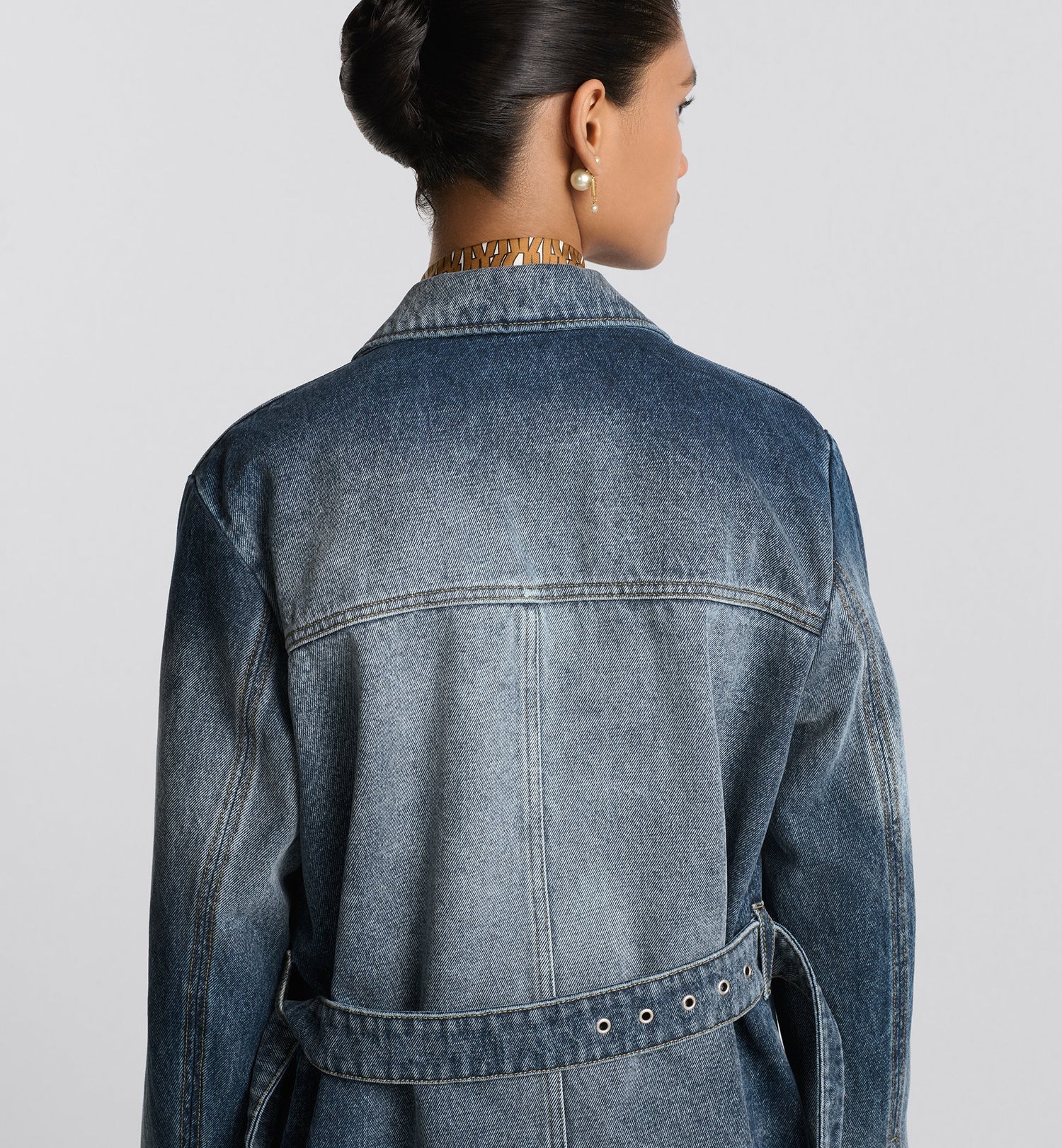 Long Belted Jacket Blue Stonewashed Cotton Denim With Dior Oblique Interior