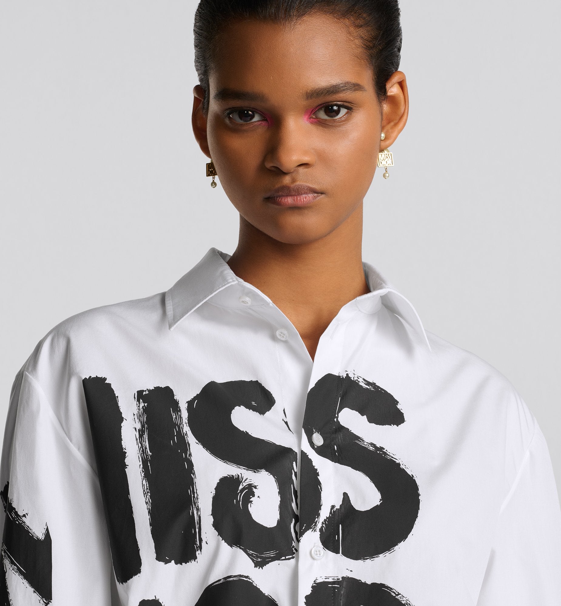 Blouse White Cotton And Silk Poplin With Black Miss Dior Graffiti Motif