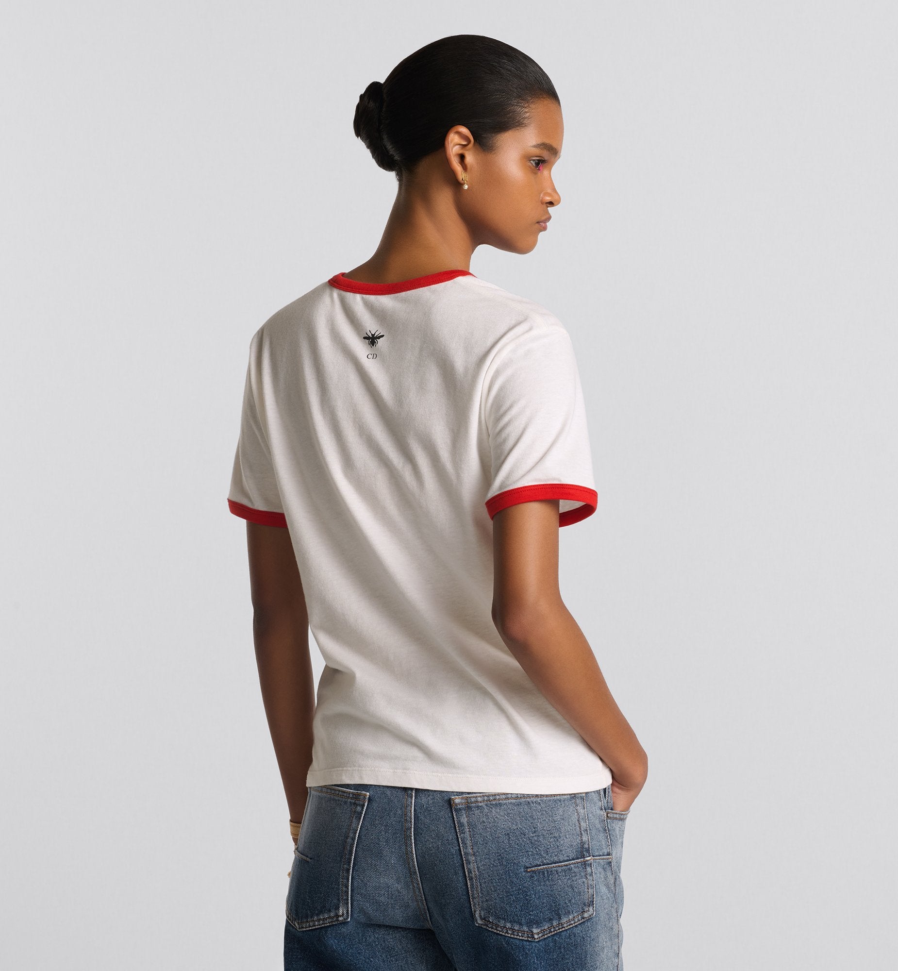 T-Shirt White Cotton And Linen Jersey With Red Miss Dior Graffiti Motif