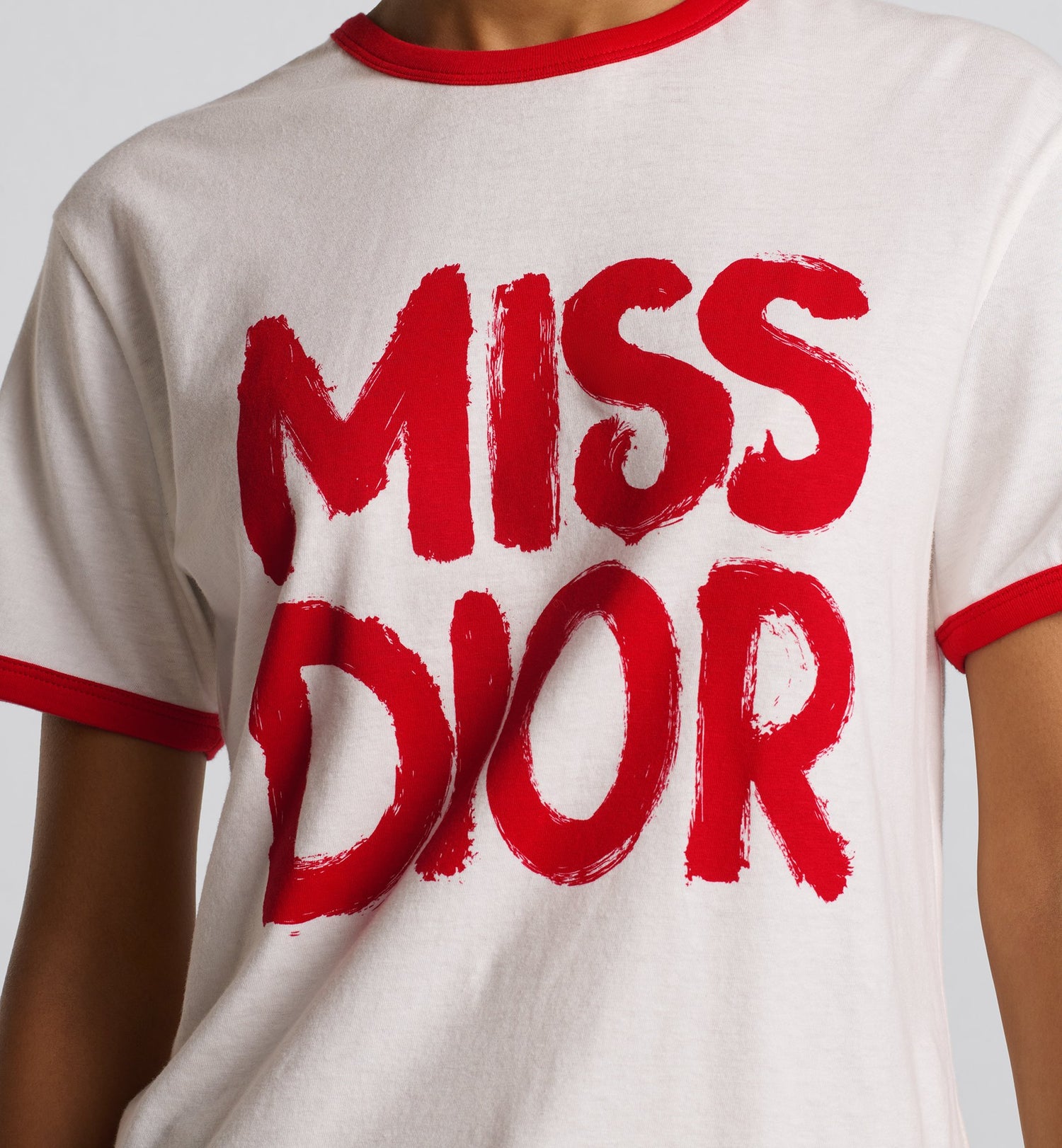 T-Shirt White Cotton And Linen Jersey With Red Miss Dior Graffiti Motif