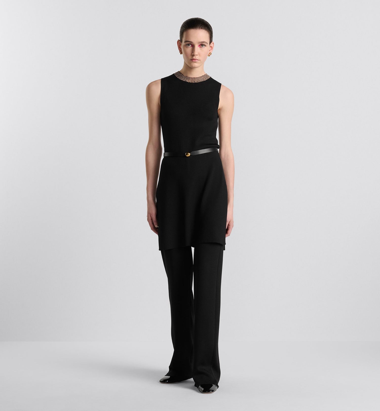 Flared Pants Black Silk Ribbed Knit