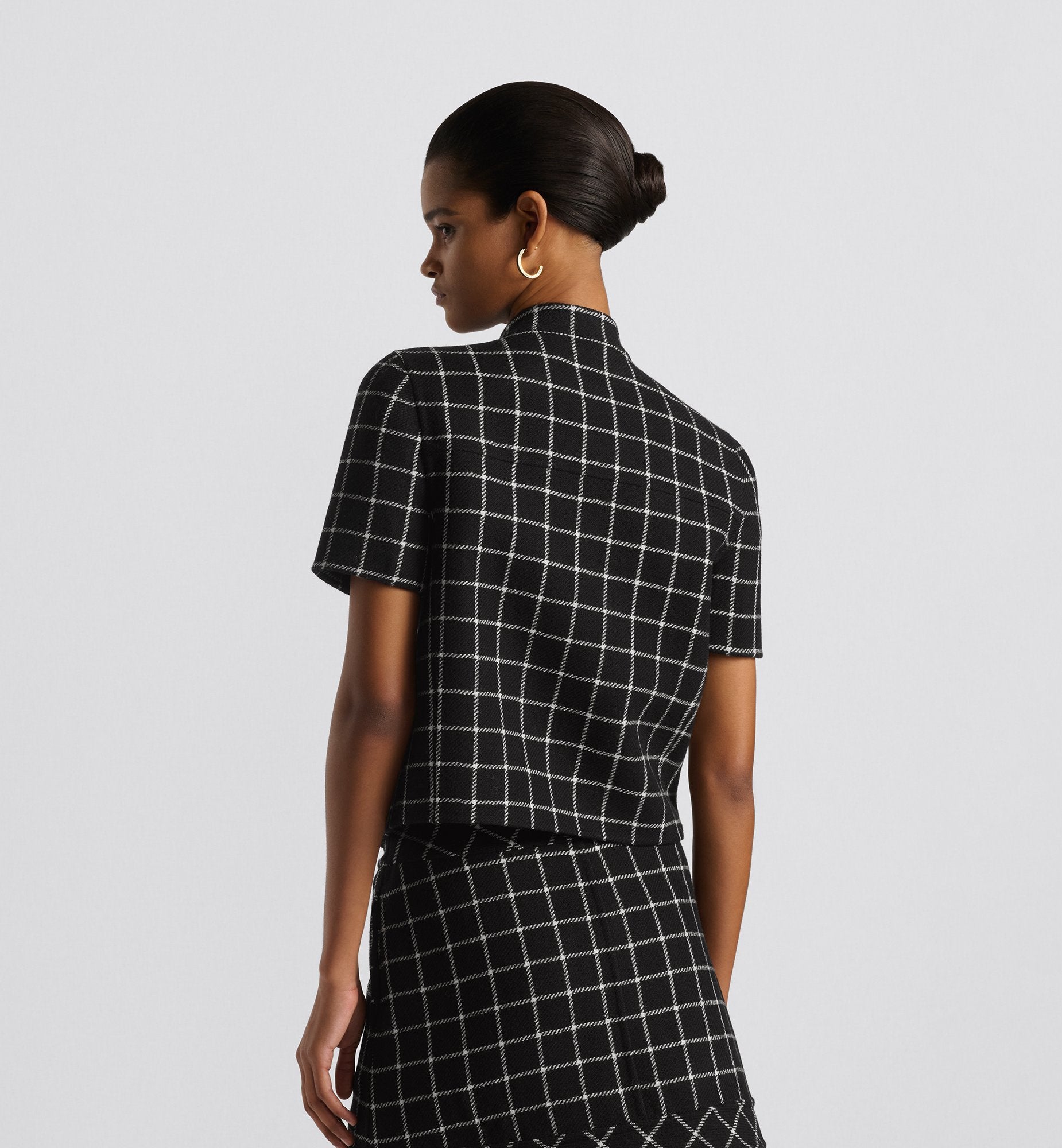 Short Sleeved Jacket Black And White Double Breasted Double-Sided Check&