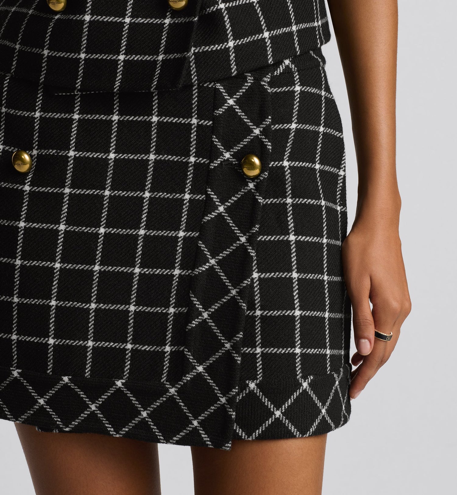 Wrap Miniskirt Black And White Double Sided Check&