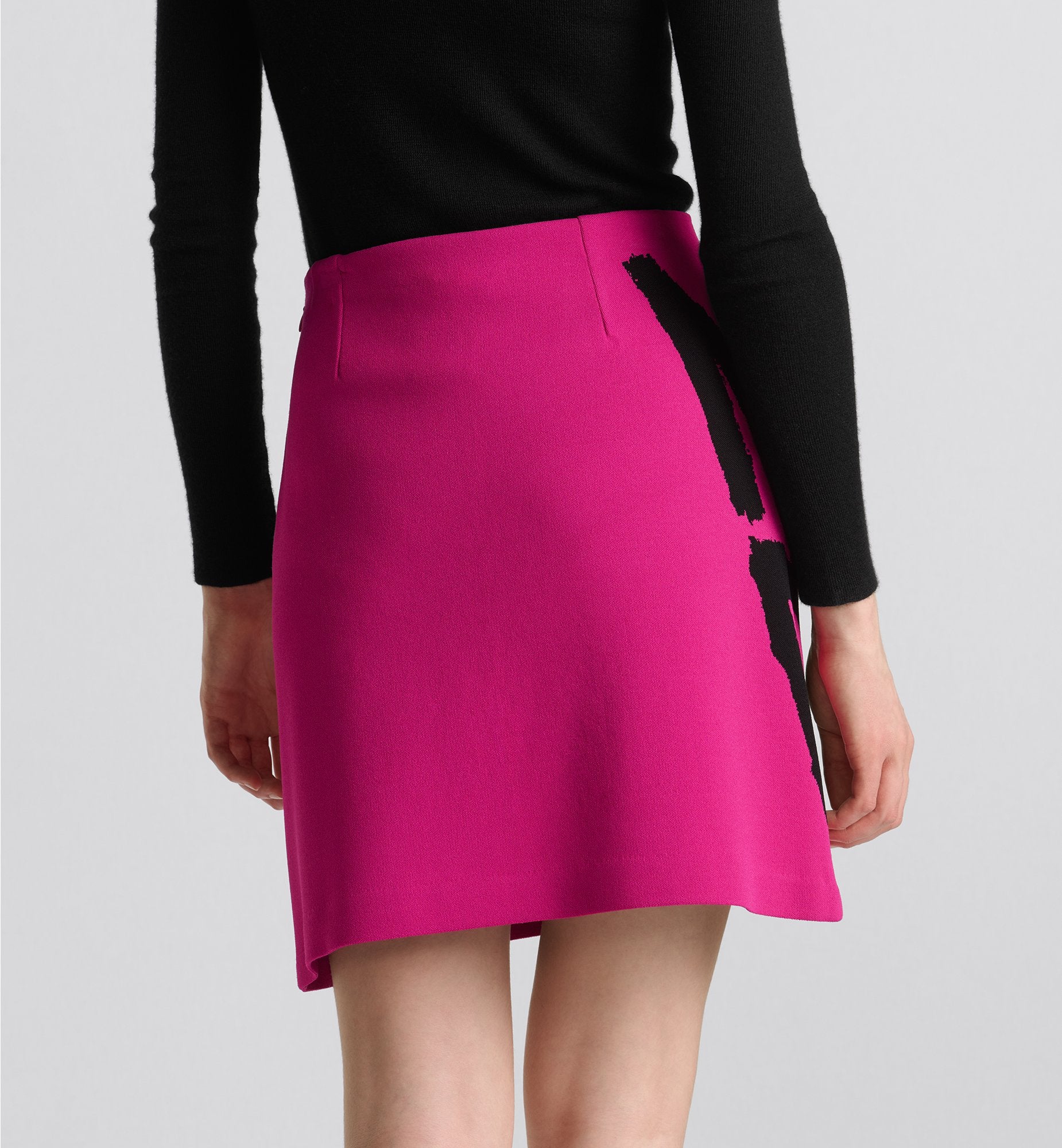 Flared Miniskirt Fuchsia Technical Knit With Black Miss Dior Graffiti Motif