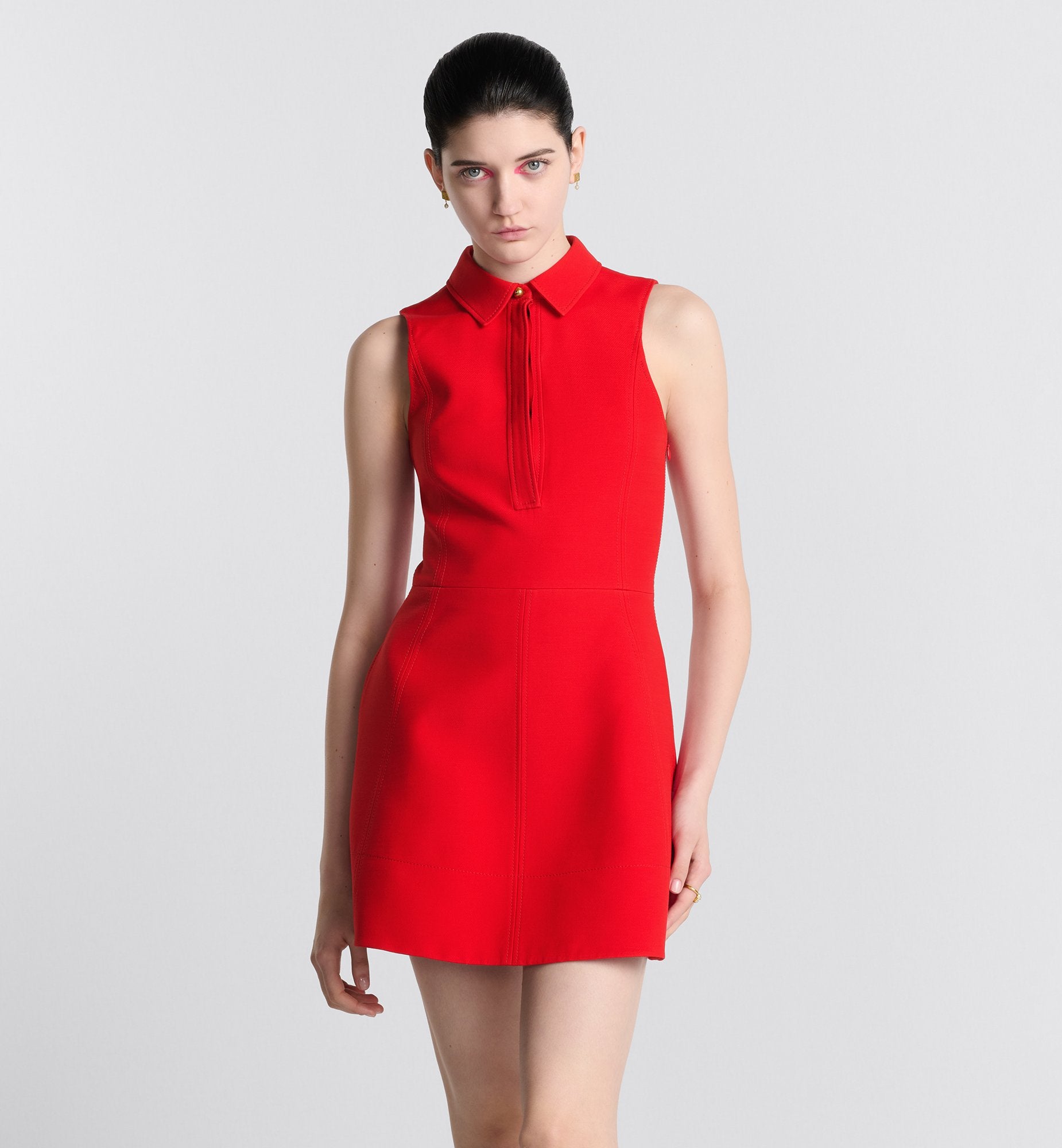 Short Belted Dress Red Wool And Silk