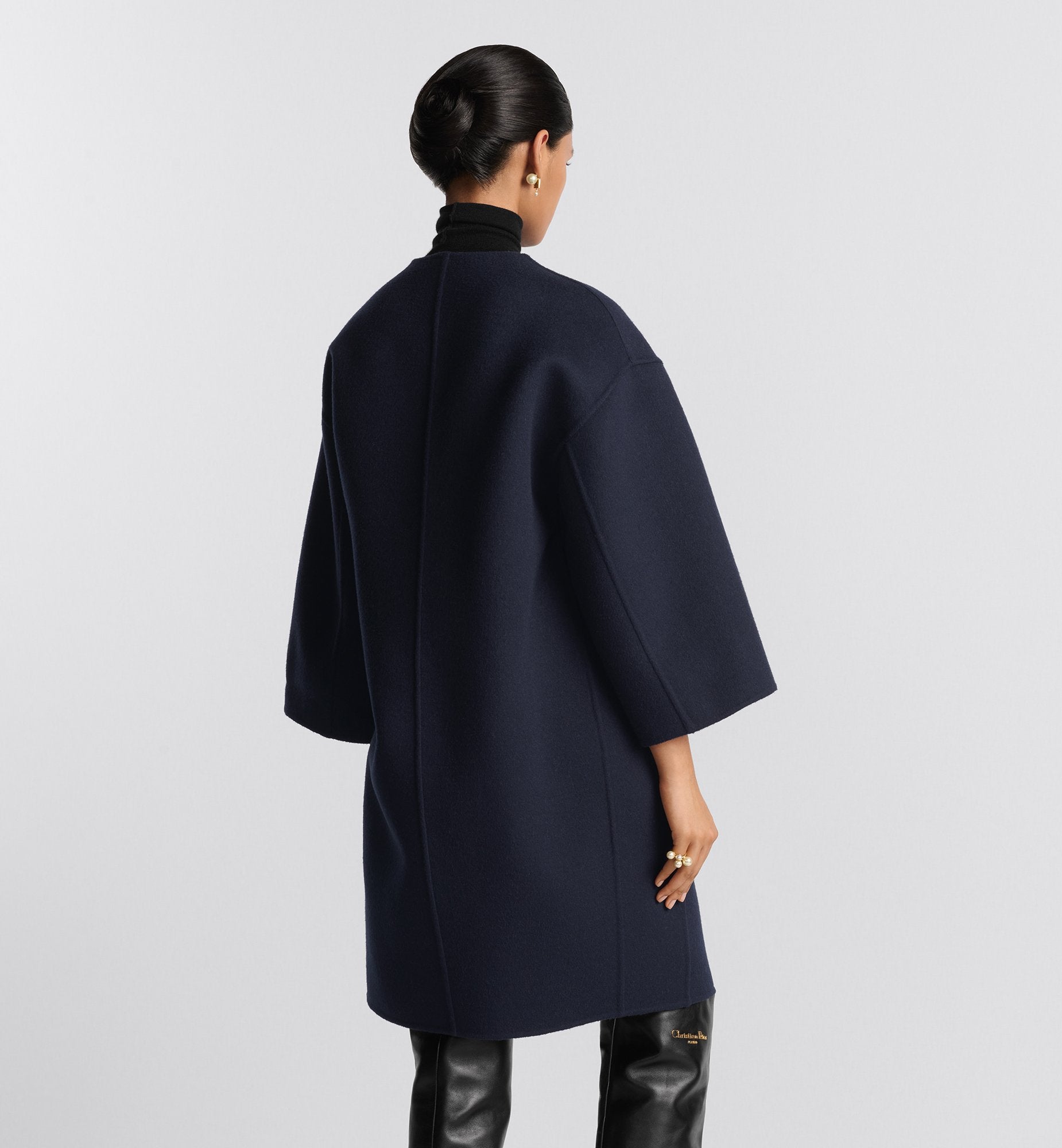 Coat With Belt Navy Blue Double Sided Virgin Wool And Silk With Miss Dior Allover Interior